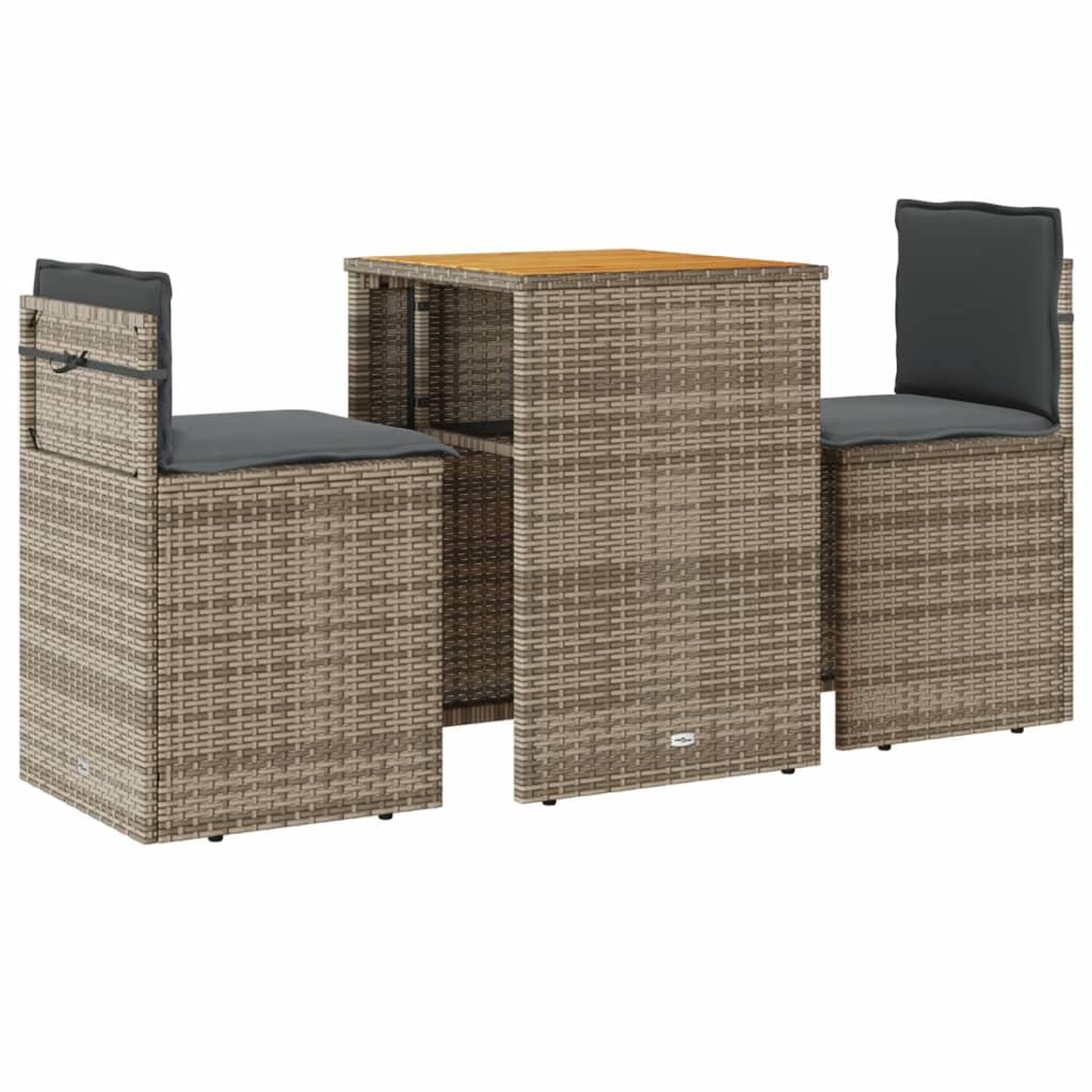 Voir la diapositive 2 : VIDAXL Ensemble de bistro 3 pcs avec coussins gris resine tressee