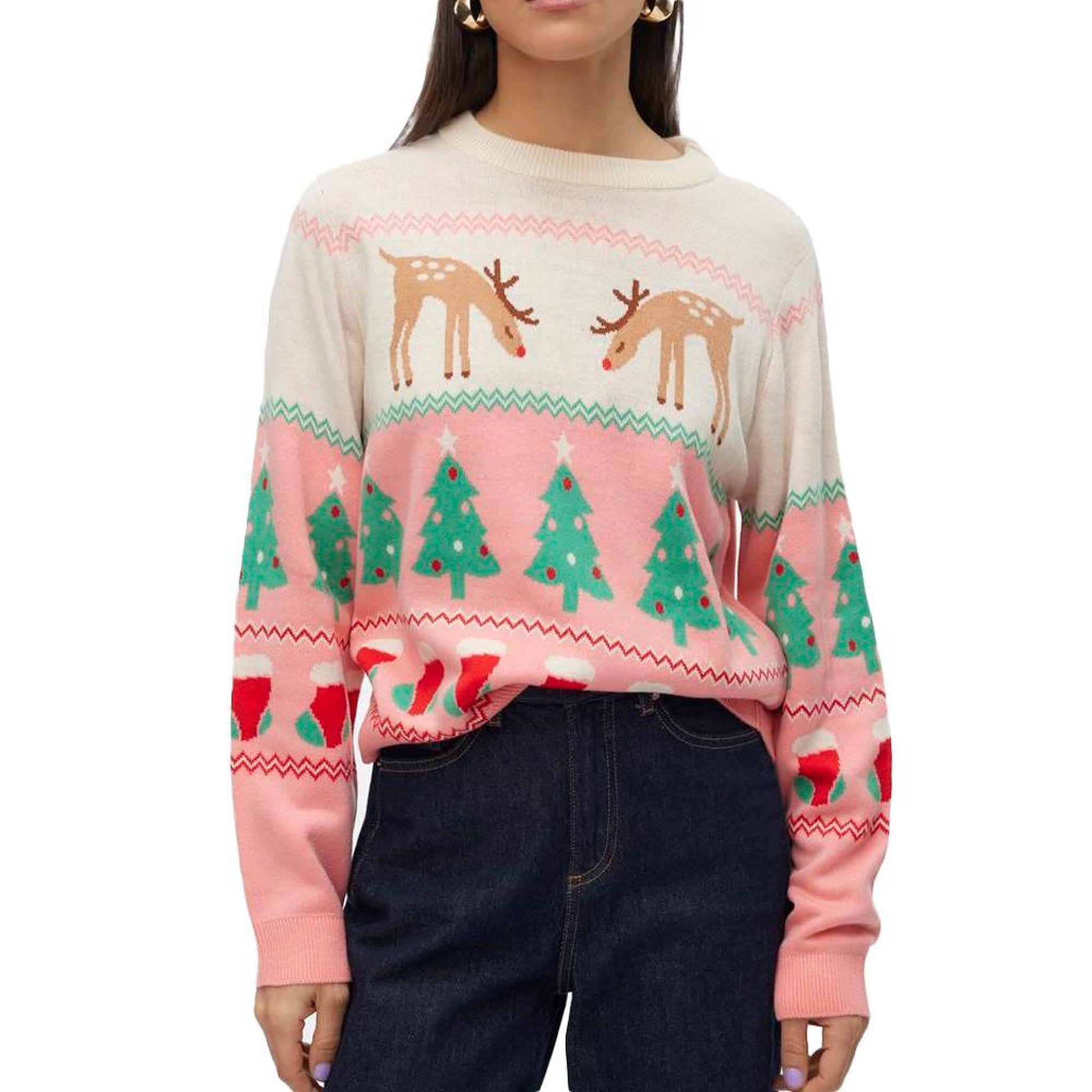 Vero Moda Pull de Noël Beige/Rose Femme Vero Moda Christmasstuff. Coloris disponibles : Rose