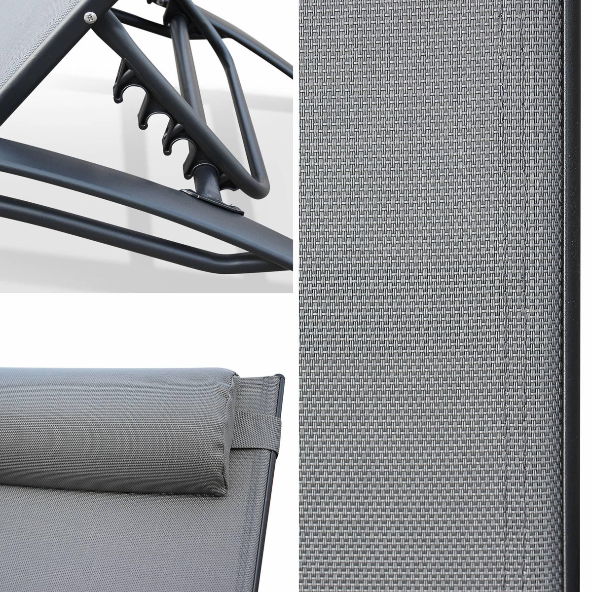 SWEEEK Duo de bains de soleil aluminium - Louisa Anthracite - Transats aluminium et textilène