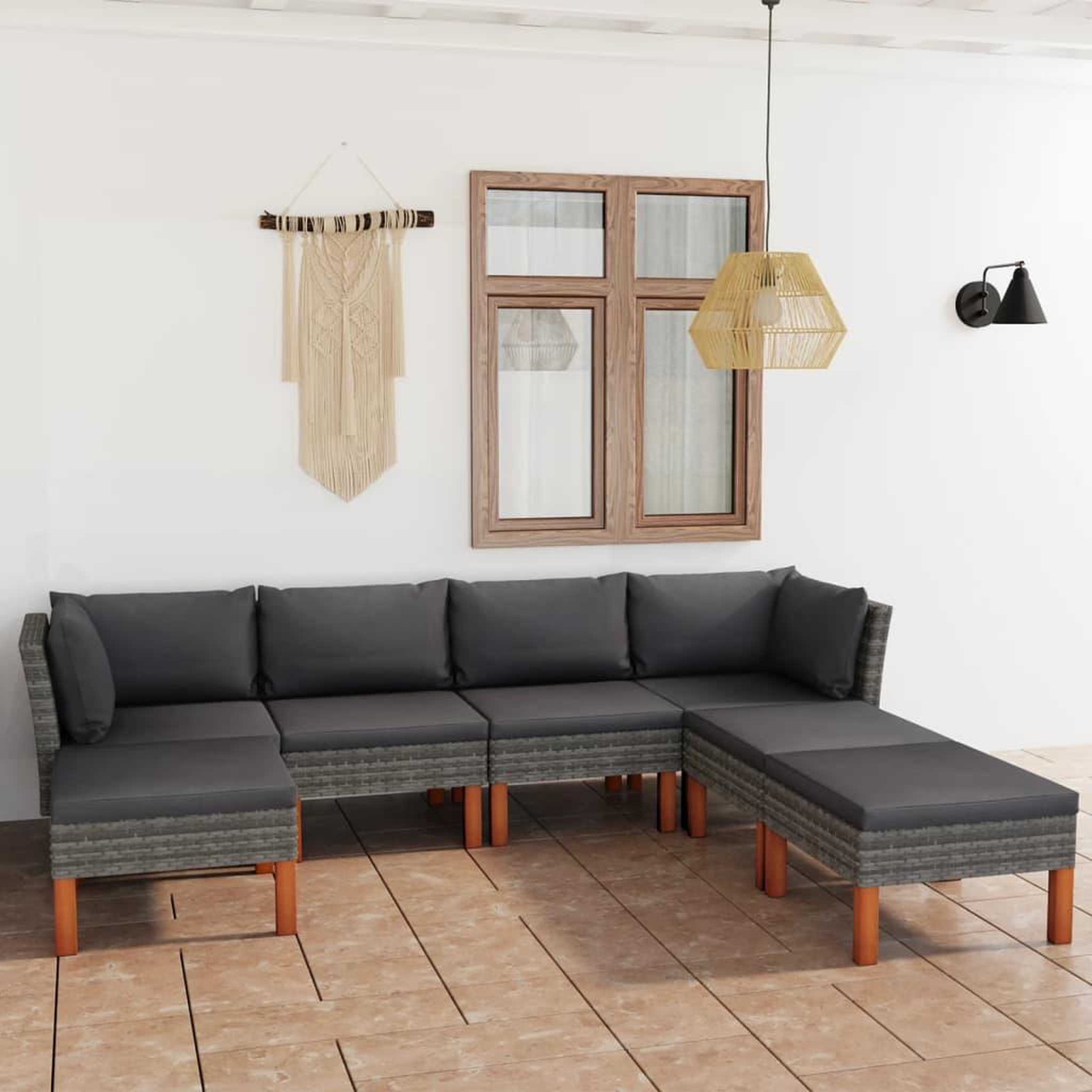 Voir la diapositive 1 : VIDAXL Salon de jardin 7 pcs avec coussins Resine tressee Gris