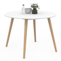 Voir la diapositive 1 : ID MARKET Table à manger ronde ANGELA 4 personnes blanc pieds bois 110 cm