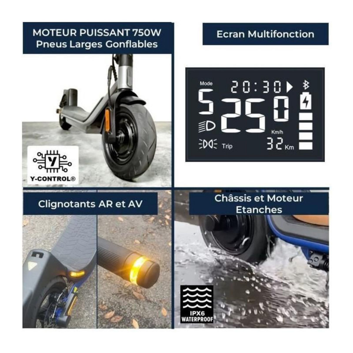 YEEP.ME Trottinette électrique - YEEP.ME - 100a sport - 750W - 10'' - 55km - Clignotants - Connectée - Garantie 5 ans