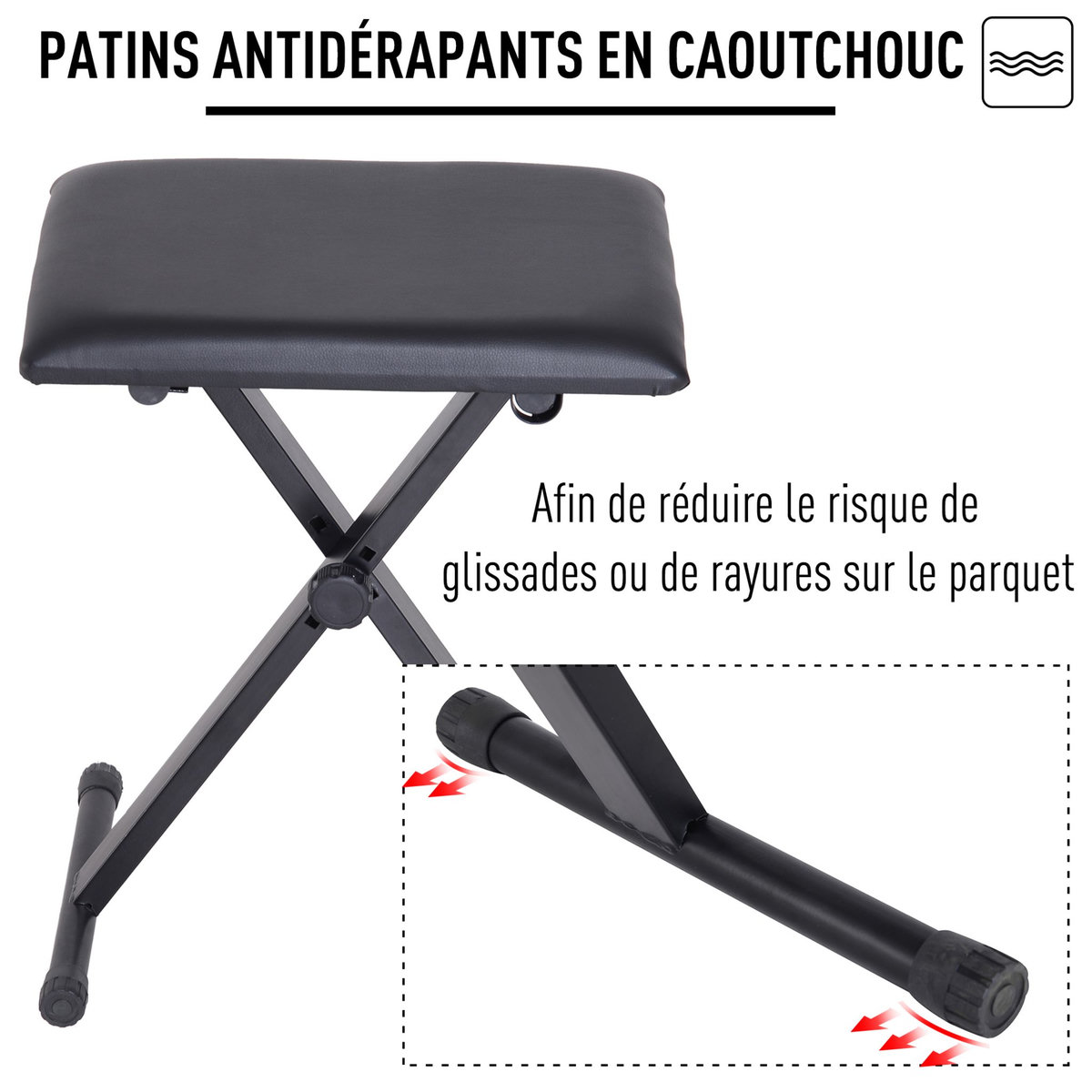 HOMCOM HOMCOM Tabouret banquette réglable pliable pour piano et clavier acier revêtement synthétique noir