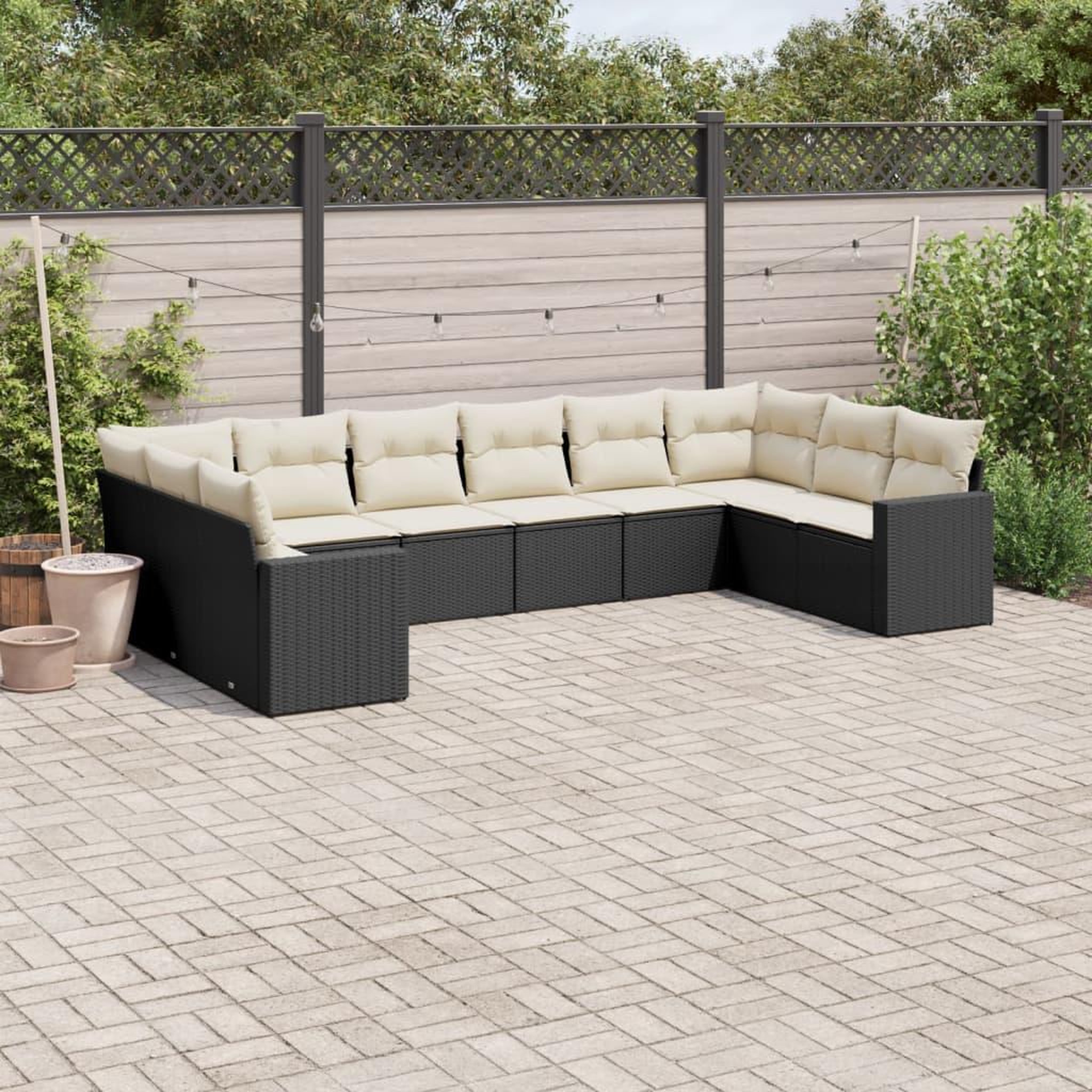 VIDAXL Salon de jardin 10 pcs avec coussins noir resine tressee