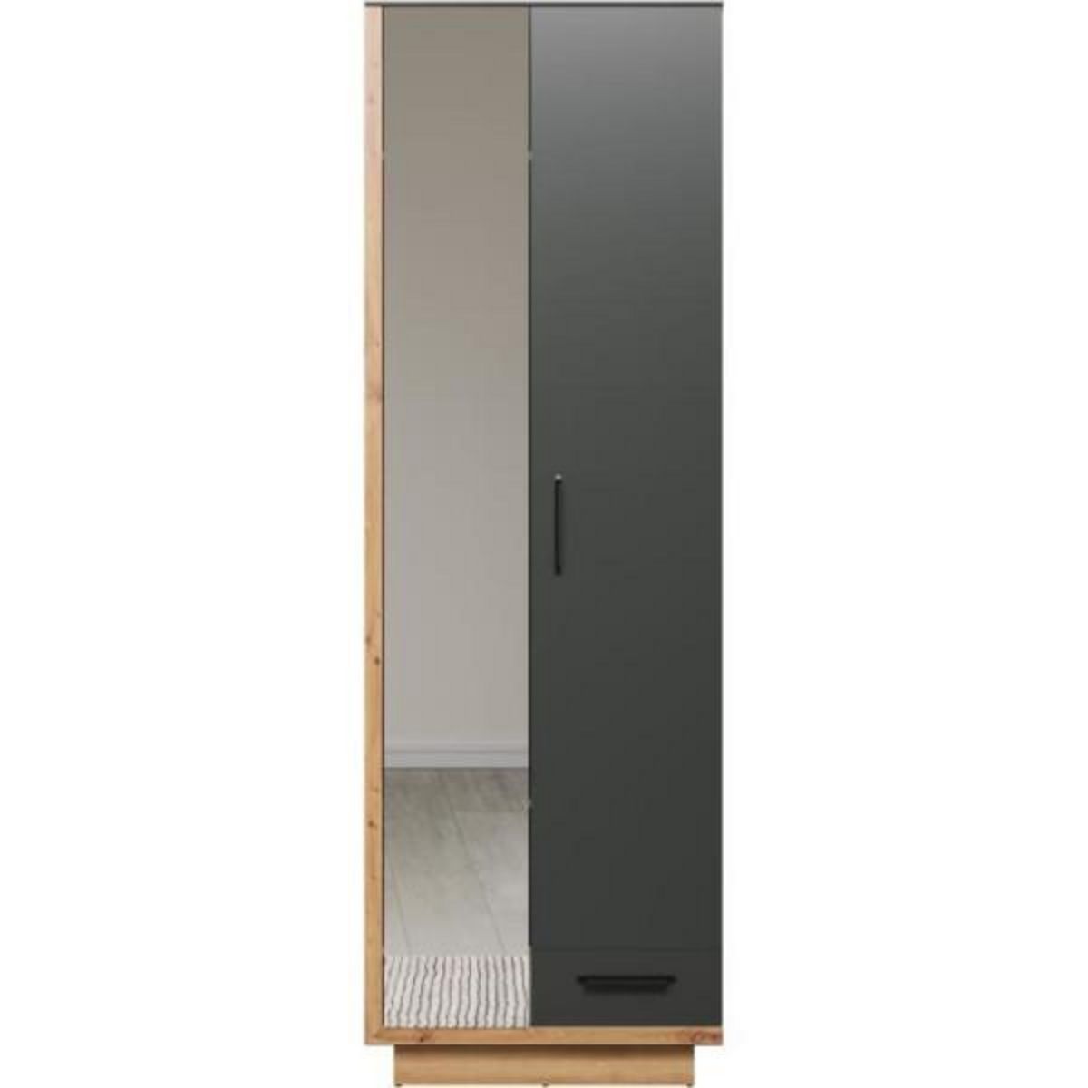 Trendteam Armoire de chambre SYNNAX - 2 Portes + 1 tiroir - Décor gris anthracite et chene miel - L65 x P40 x H198 cm - TRENDTEAM