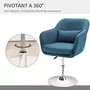 HOMCOM Fauteuil lounge design grand confort coussins lombaires hauteur réglable pivotant 360° piètement métal chromé lin bleu canard