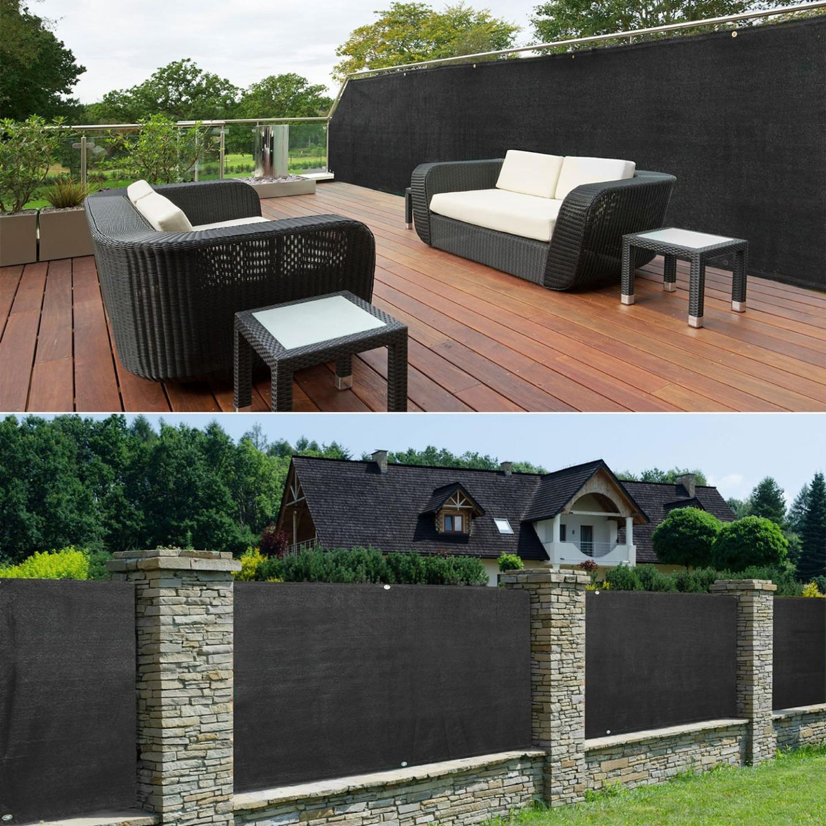 ID MARKET Brise vue renforcé 1,5 x 10 M noir 220 gr/m² luxe PRO