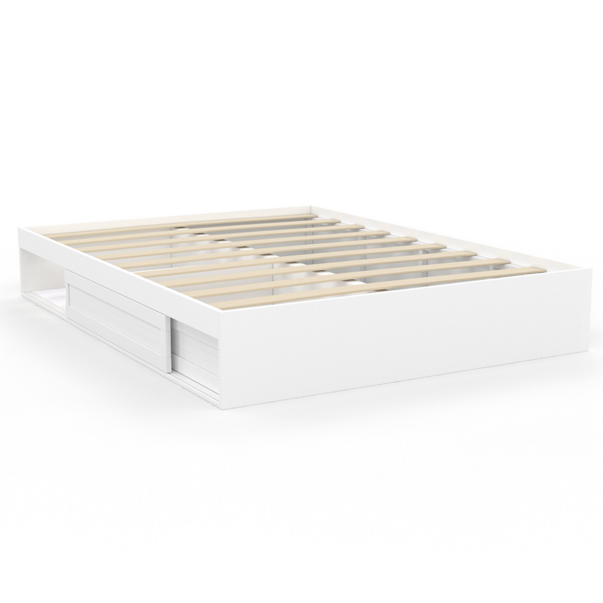 ID MARKET Cadre de lit double SALEM avec rangements et sommier 140 x 190 cm blanc