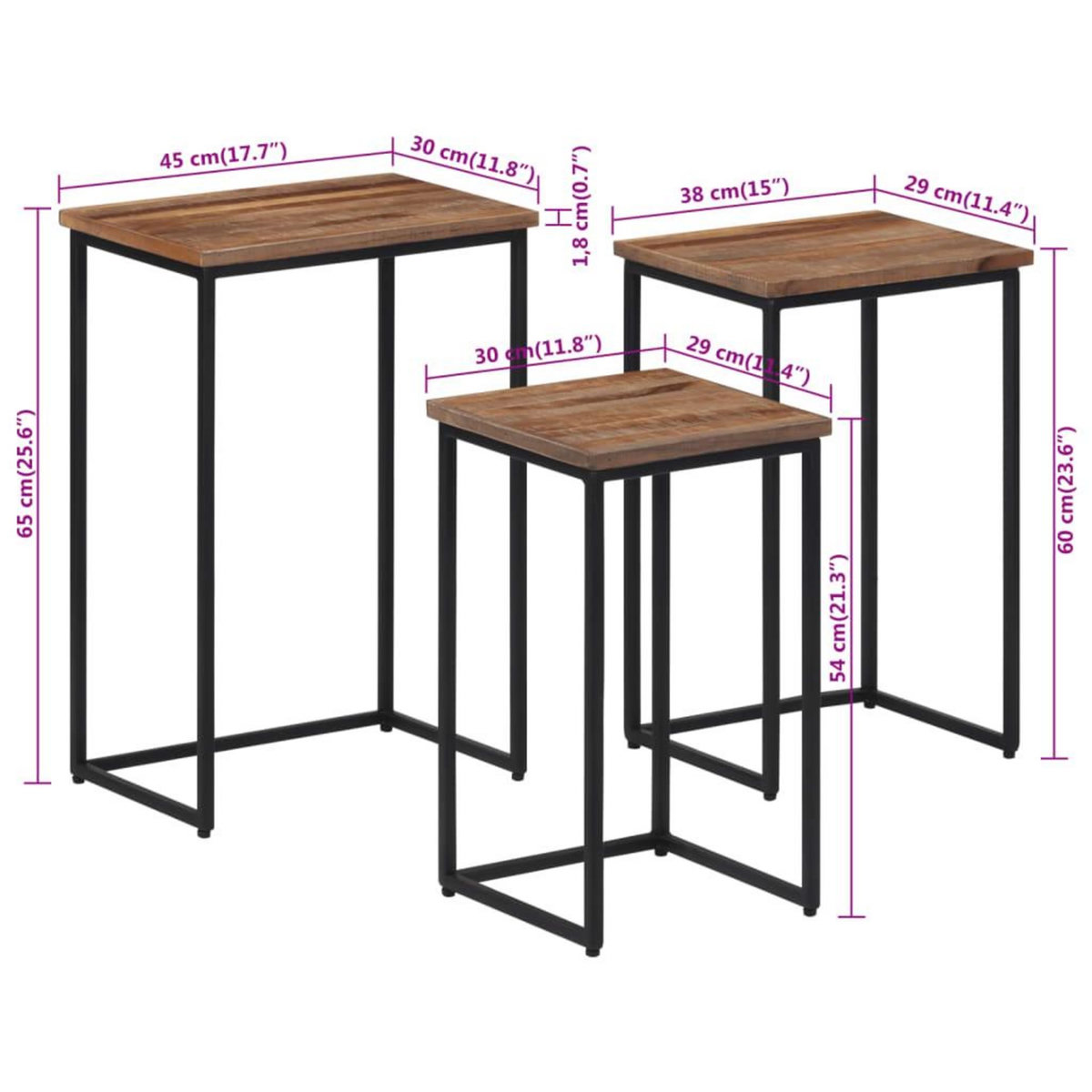 VIDAXL Tables basses gigognes 3 pcs bois massif de teck