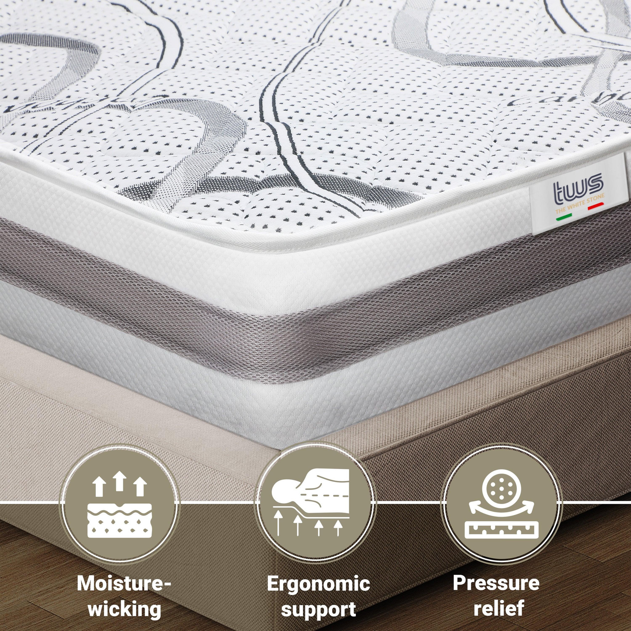 Voir la diapositive 3 : THE WHITE STONE Matelas 70 x 140 Hypoallergénique | Hauteur 20 cm | Propriétés orthopédiques et automodelantes | Produit en Italie