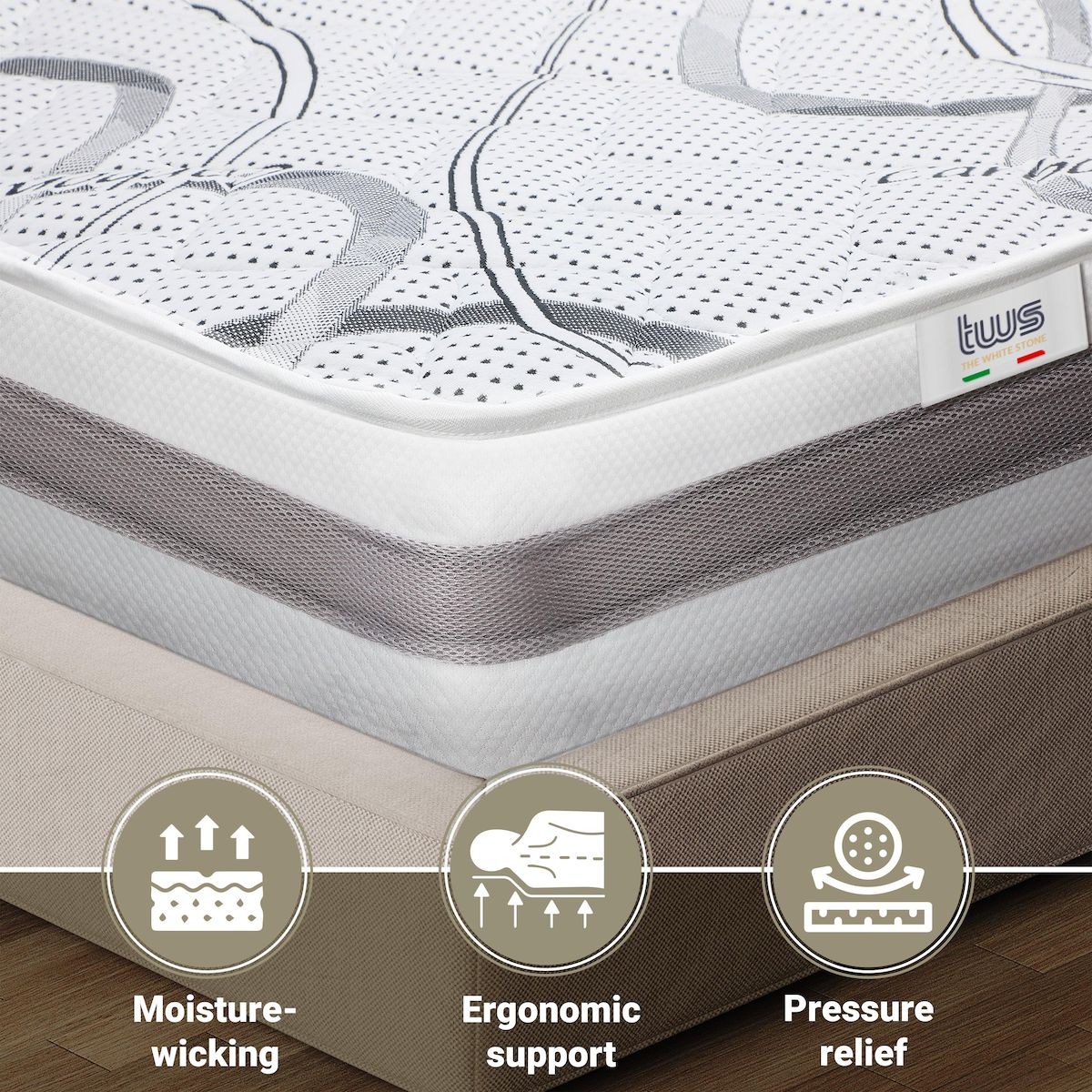 THE WHITE STONE Matelas 70 x 140 Hypoallergénique | Hauteur 20 cm | Propriétés orthopédiques et automodelantes | Produit en Italie