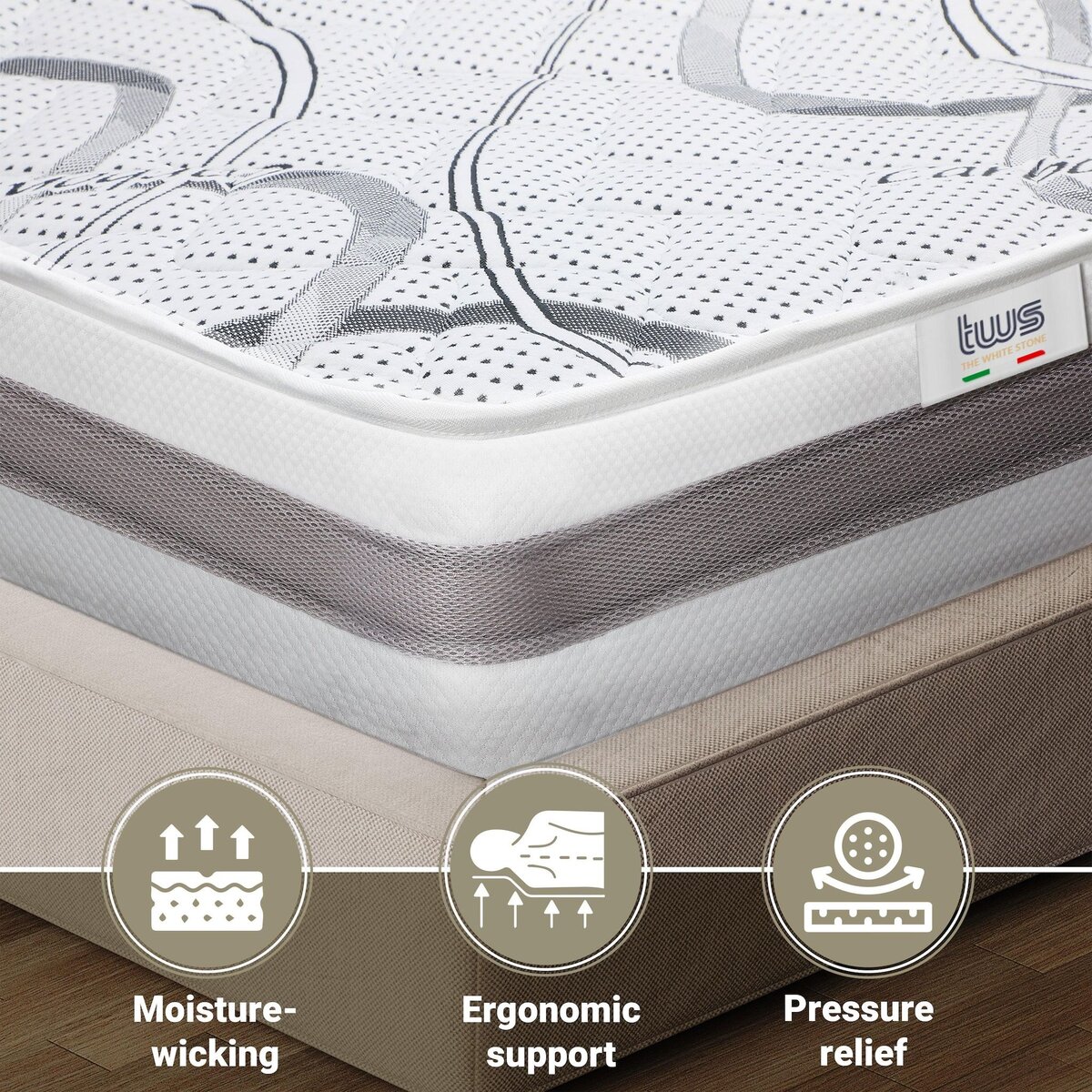 THE WHITE STONE Matelas 70 x 140 Hypoallergénique | Hauteur 20 cm | Propriétés orthopédiques et automodelantes | Produit en Italie