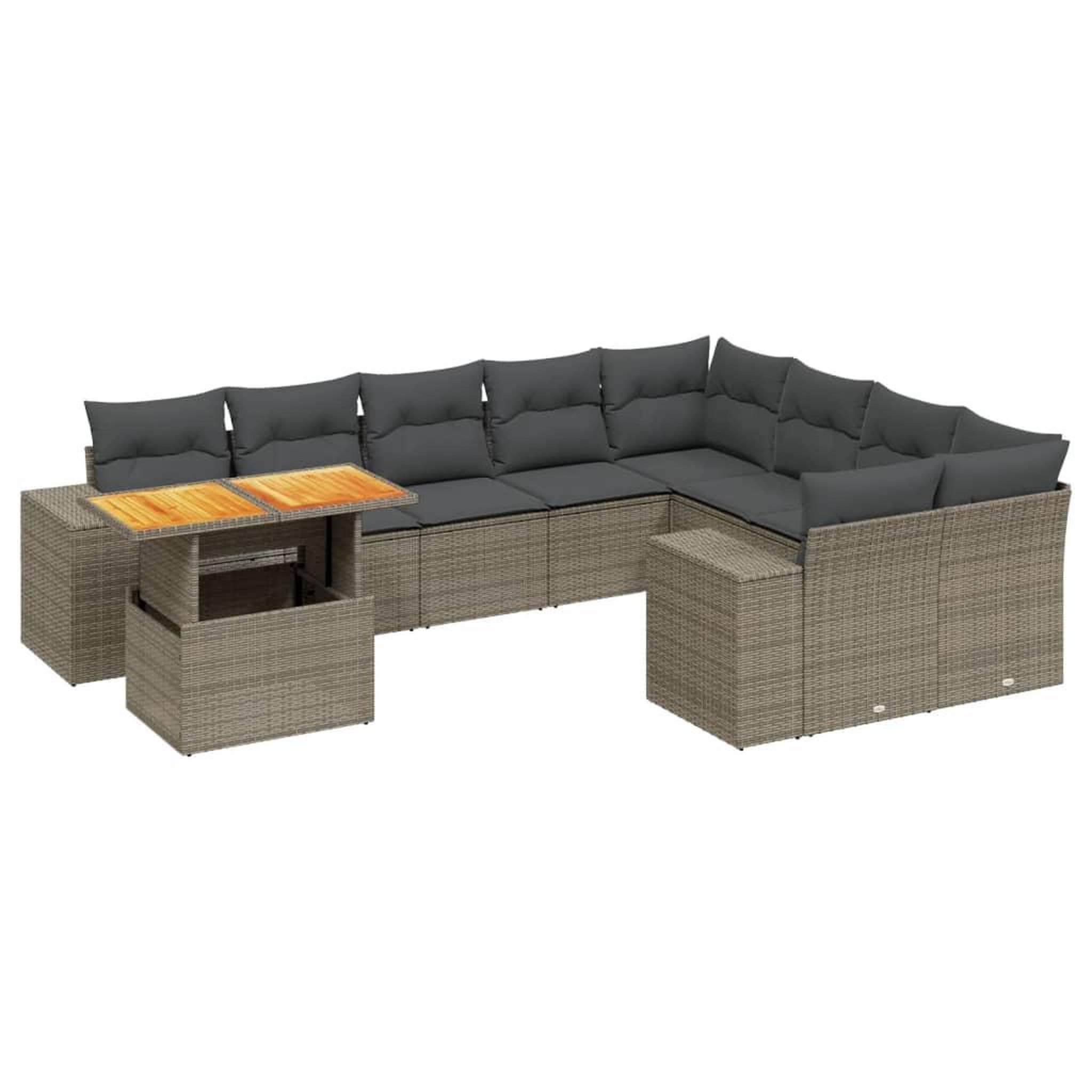 Voir la diapositive 2 : VIDAXL Salon de jardin avec coussins 10 pcs gris resine tressee