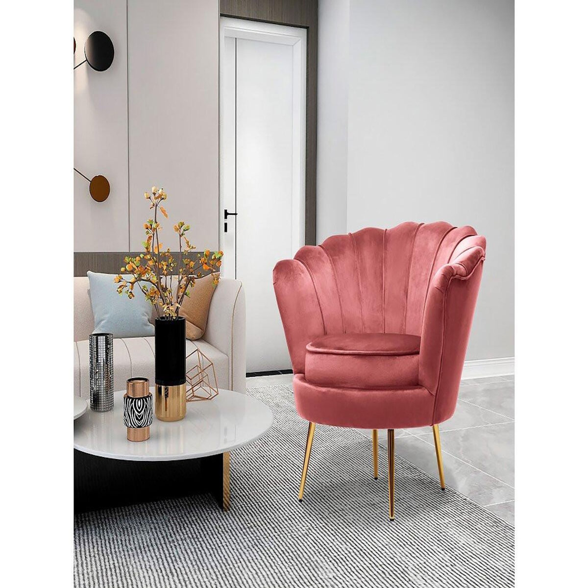 Habitat et Jardin Fauteuil velours  Floria  - 70 x 73 x 76 cm - Rose
