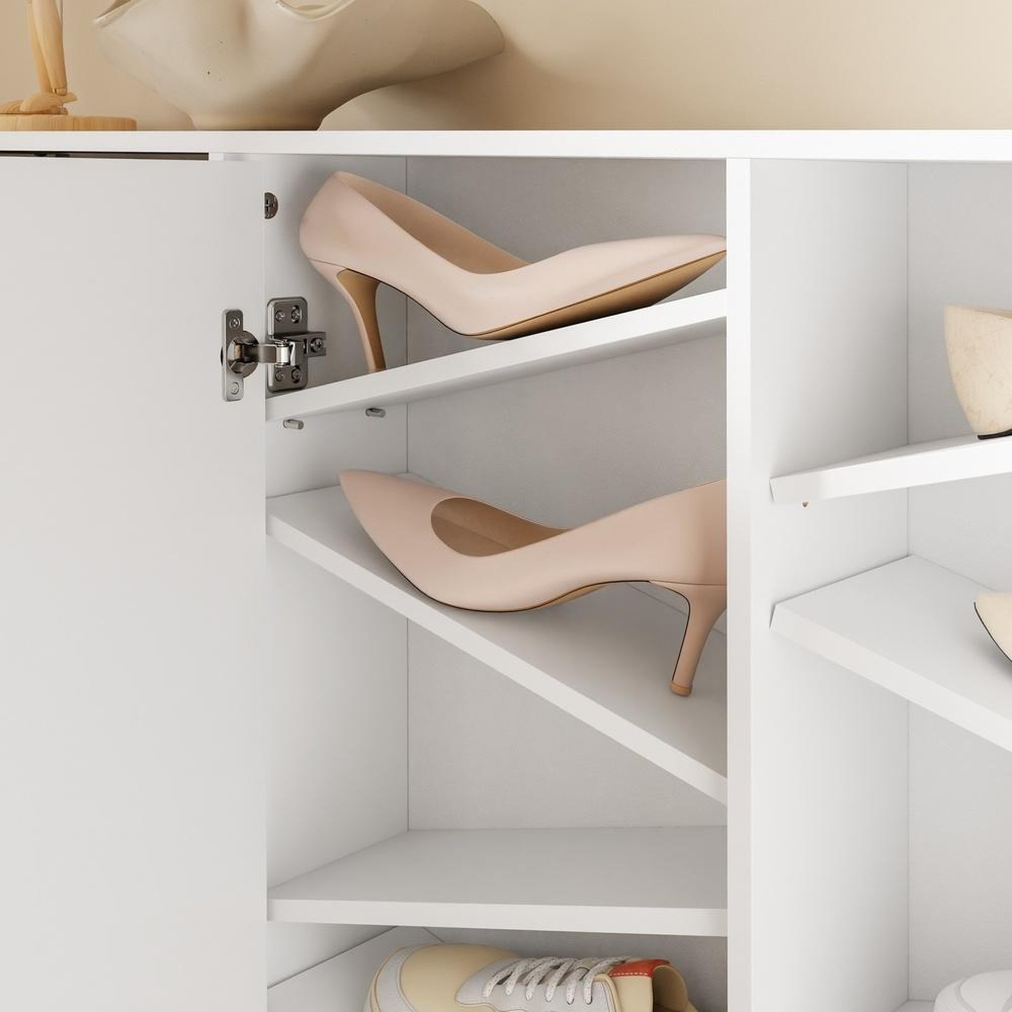 Voir la diapositive 5 : SOBUY Armoire à chaussures blanche 14 compartiments 115,5x14,5x117 cm