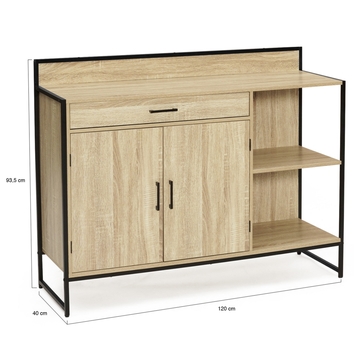 ID MARKET Buffet bas de cuisine 120 CM DETROIT plan de travail H.83 CM 2 portes + tiroir design industriel