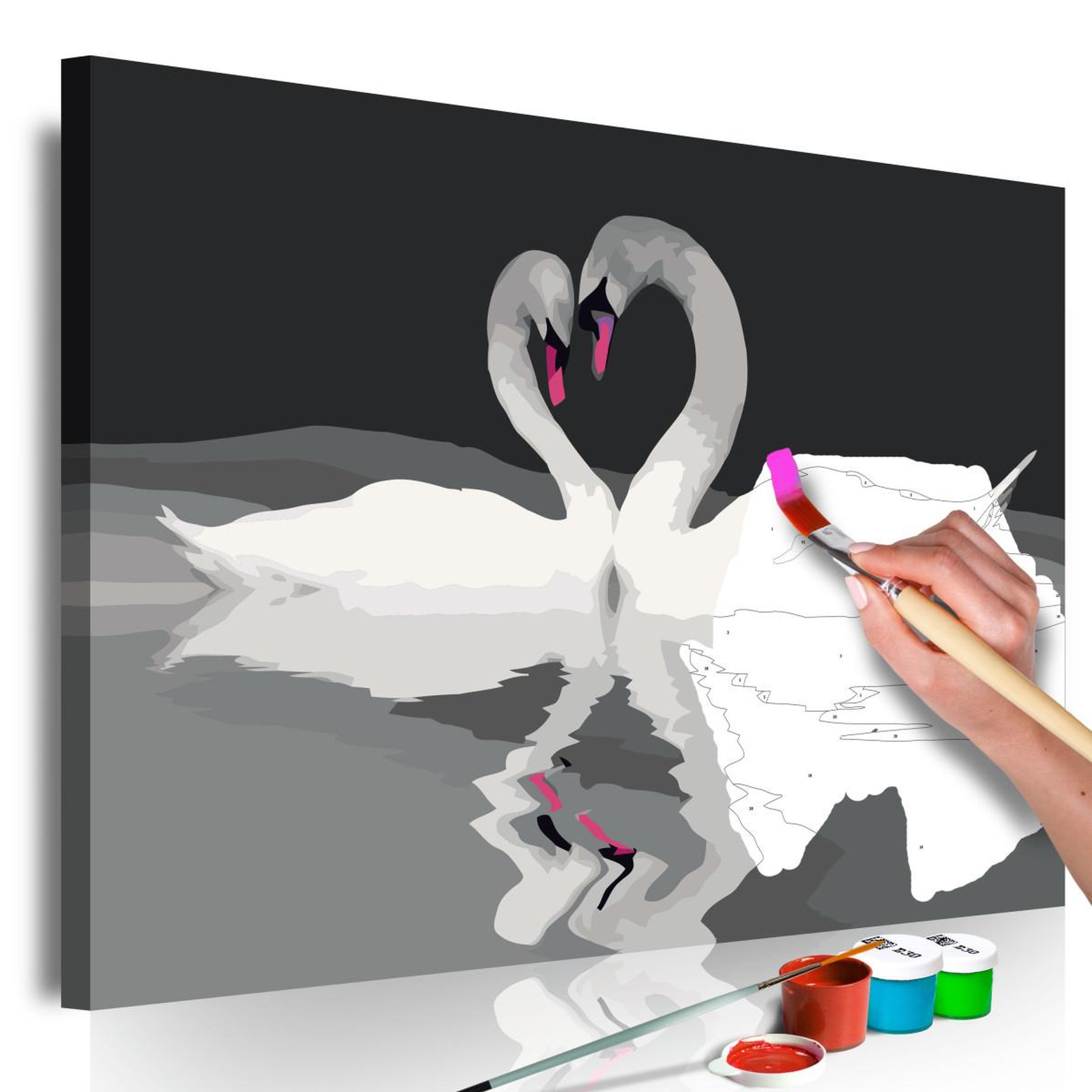 Voir la diapositive 1 : Paris Prix Tableau à peindre soi-même  couple de cygnes  40x60cm