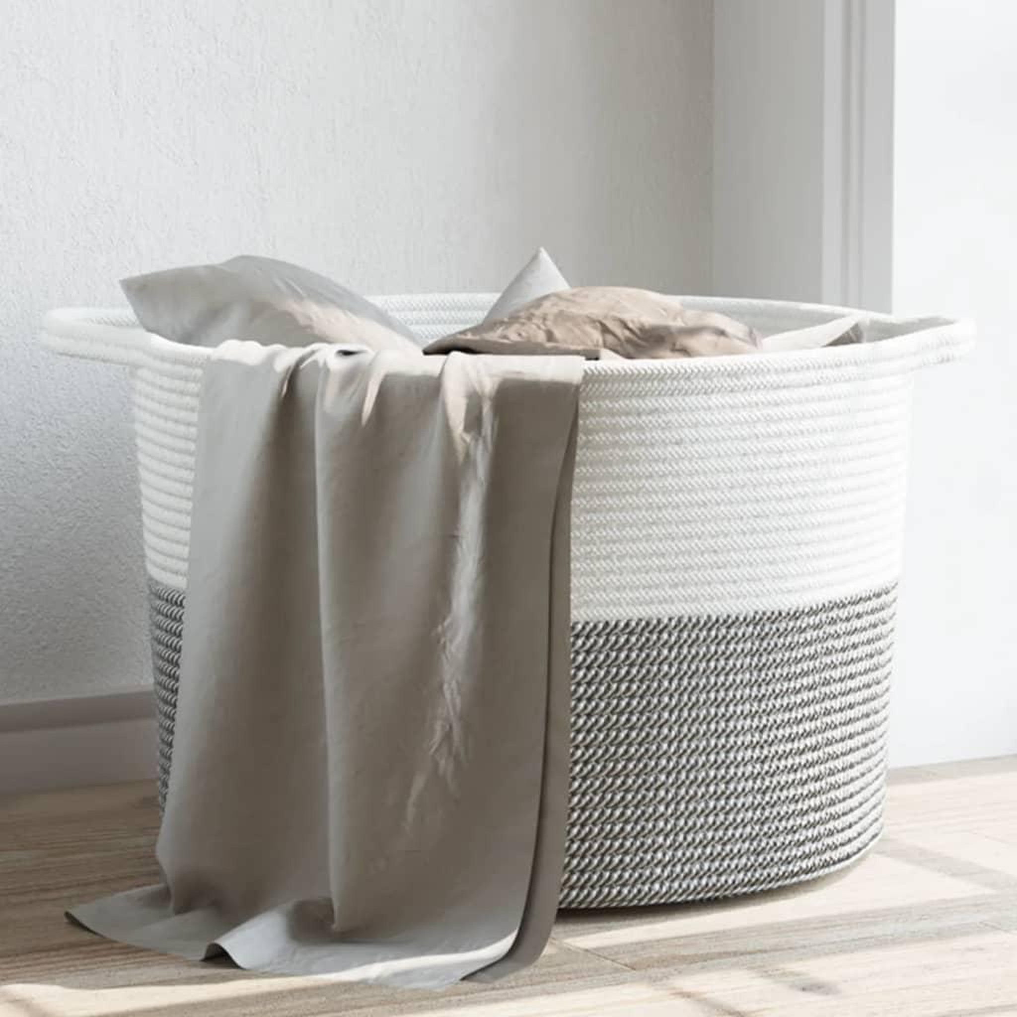 VIDAXL Panier a linge gris et blanc Ø55x36 cm coton