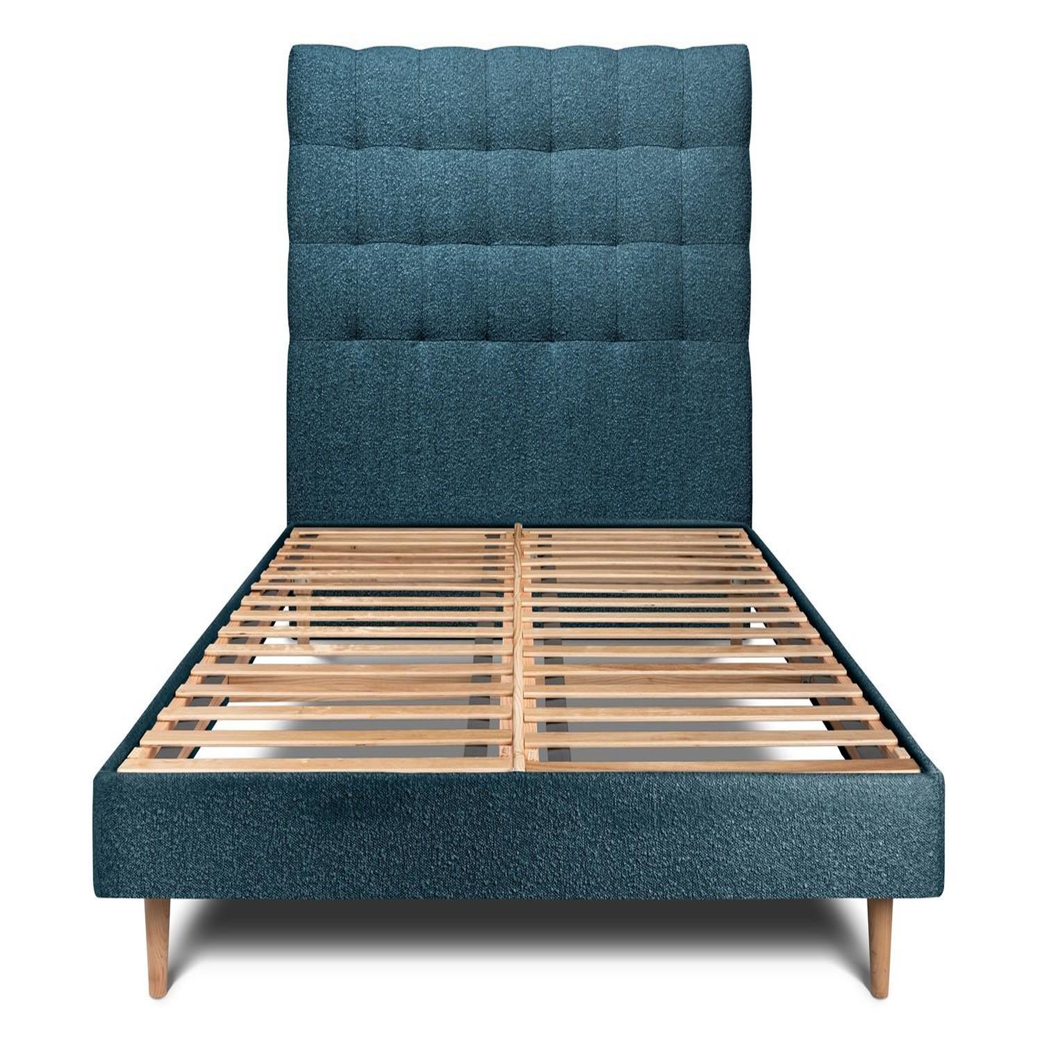 Sommeil de Plomb Lit avec tête de lit capitonnée bouclette et sommier kit - Hauteur totale : 29cm. Coloris disponibles : Beige, Noir, Bleu, Gris, Orange