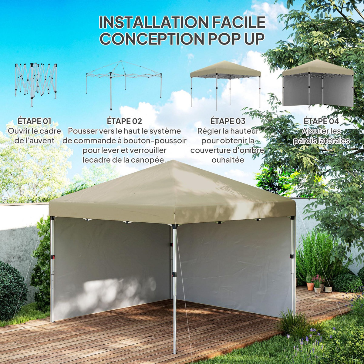 OUTSUNNY Tonnelle barnum pop-up UV 30+ lestage sac transport inclus beige