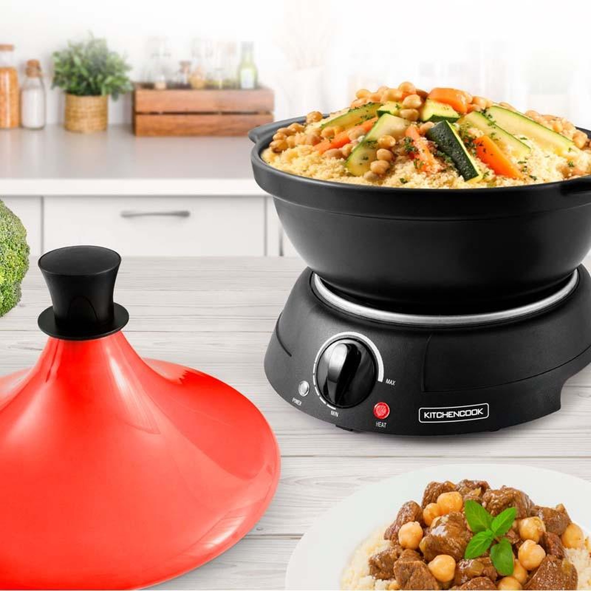 Voir la diapositive 3 : KITCHENCOOK Tajine électrique Avec Pot En Terre Cuite Kjine_3 Rouge Kitchencook