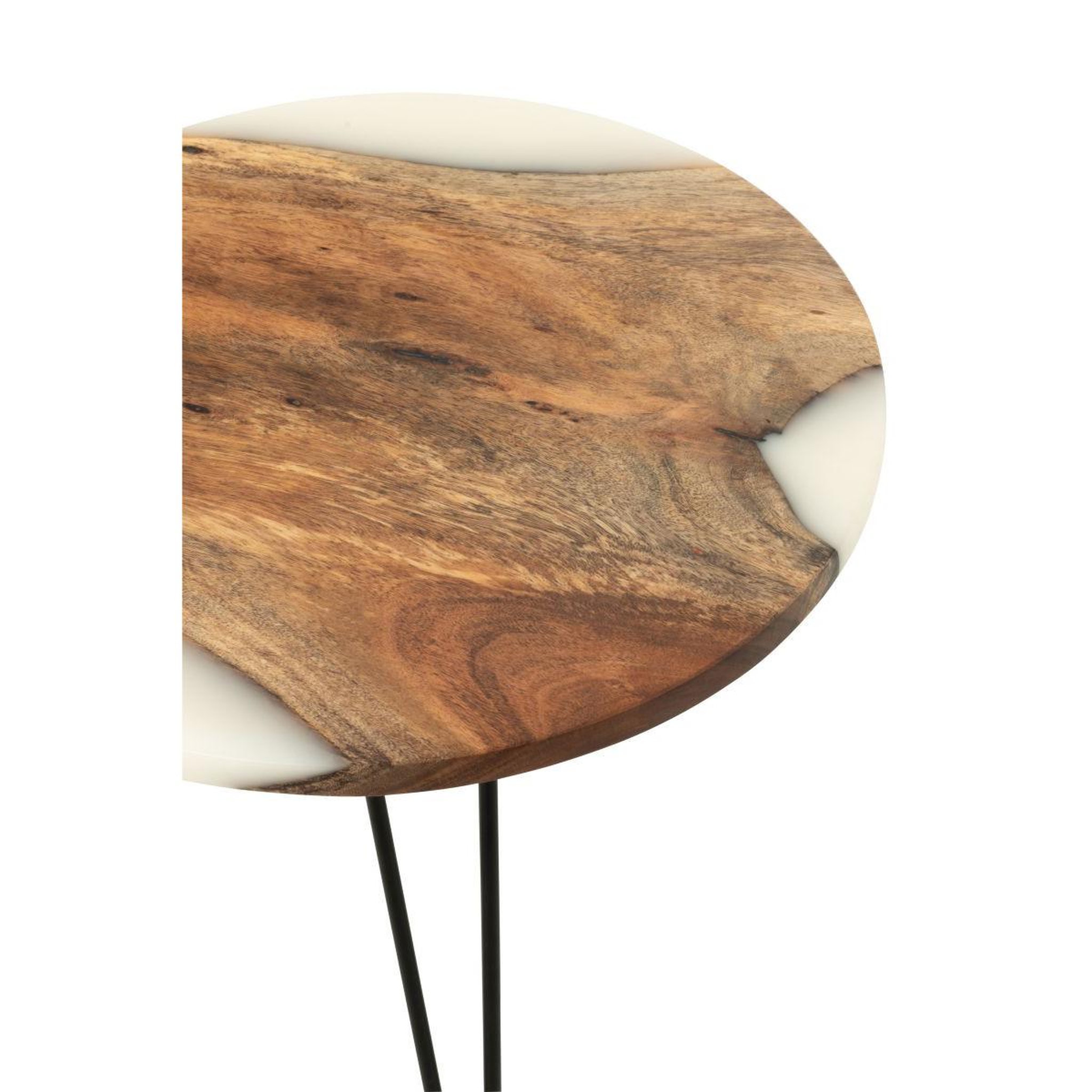 Voir la diapositive 2 : J-LINE Table d'appoint ronde en bois  douglas  38cm naturel & blanc