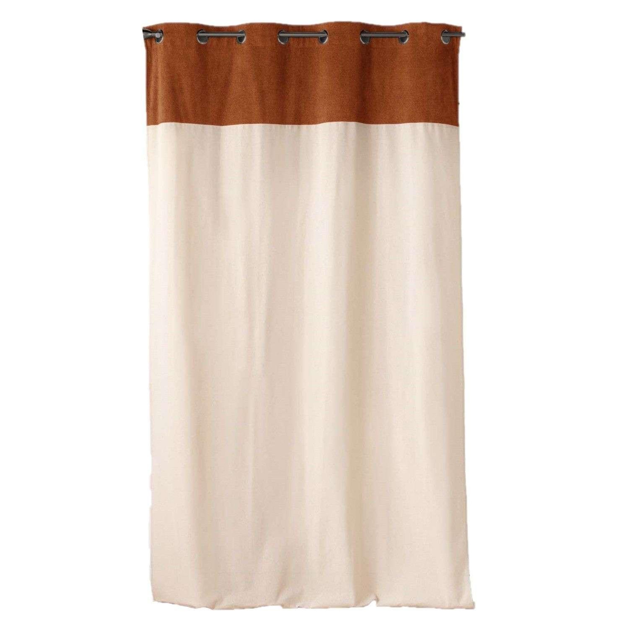 Douceur d'Intérieur Rideau à œillets howey - polycoton et top bouclette unie - 140 x 240 cm - ecru et camel