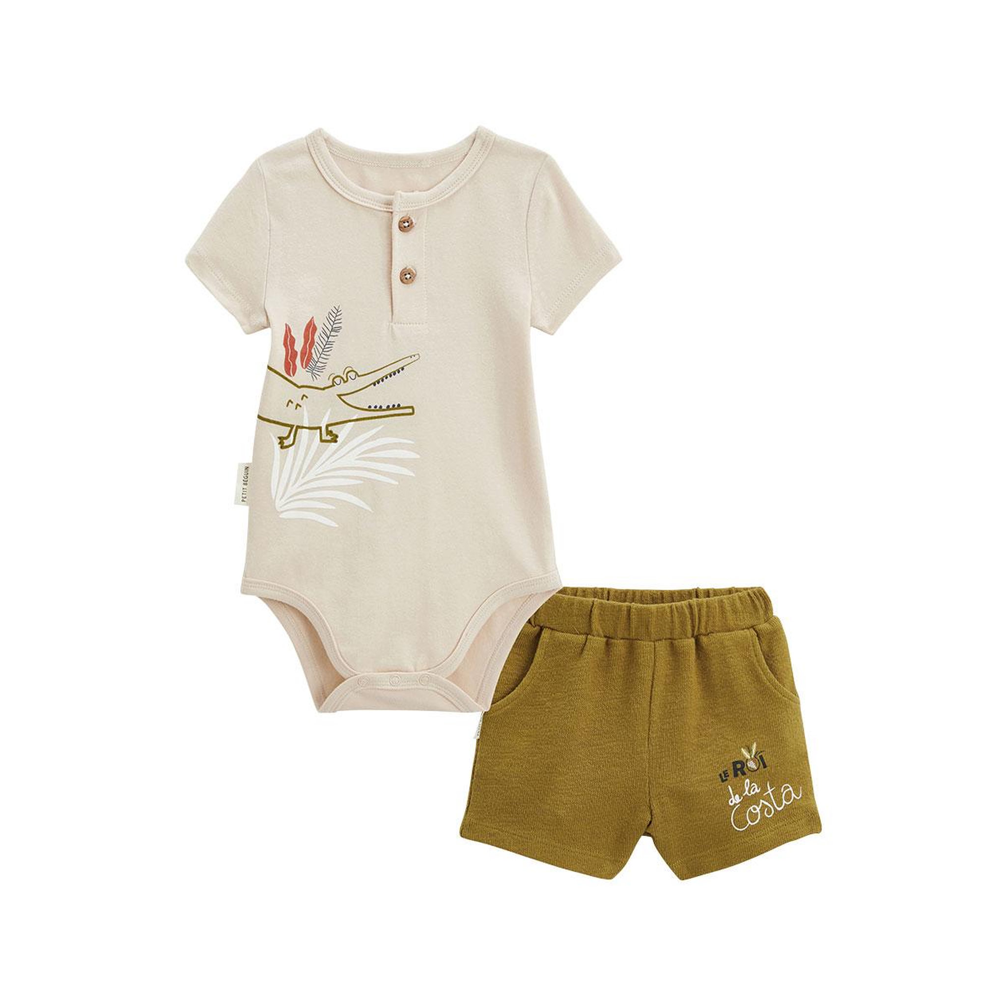 Petit Béguin Ensemble body bébé et short costa. Coloris disponibles : Vert