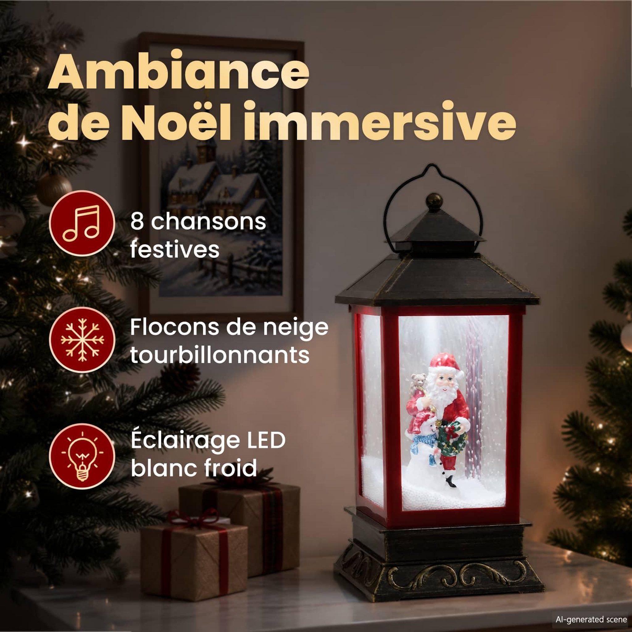 Voir la diapositive 4 : VIDAXL Lanterne de Noël ESPOO Blanc froid 17,5 x 17,5 x 41 cm
