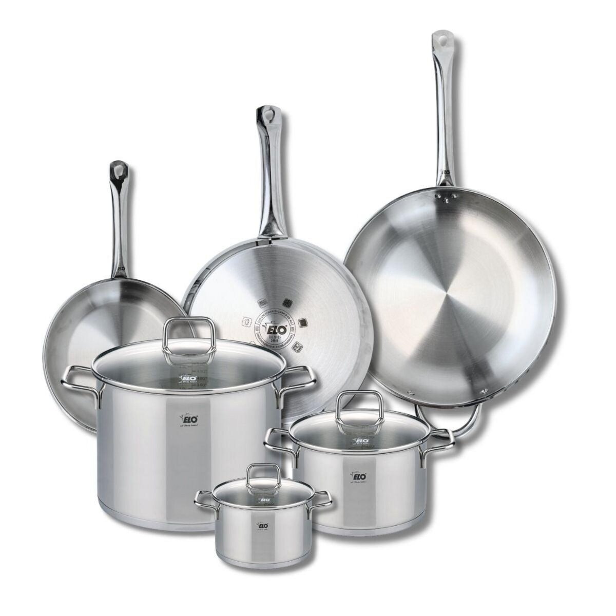 ELO Ensemble de 3 Poêles de cuisson 24, 28 et 32 cm et 3 faitouts 14, 20 et 26 cm Elo Profi Citrin