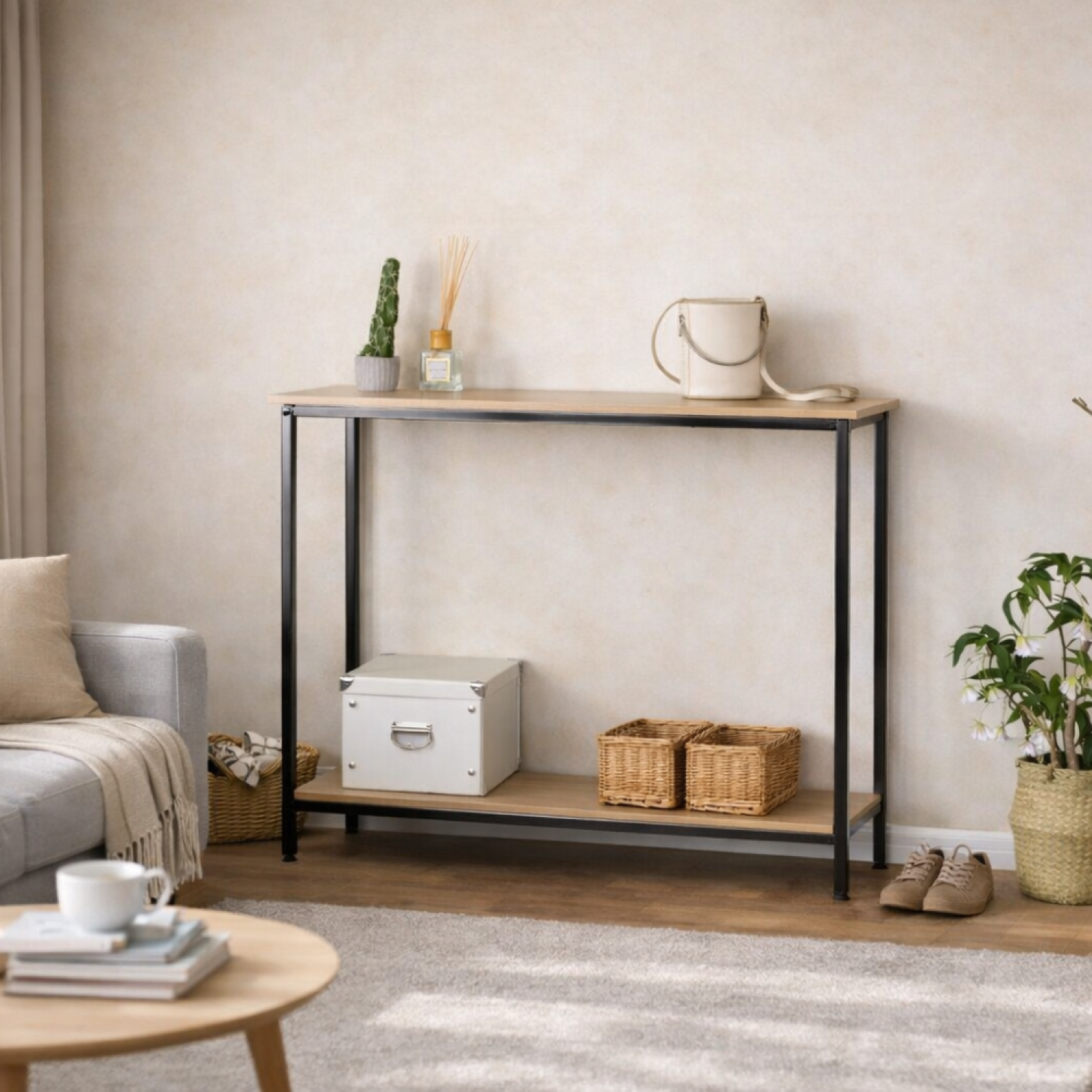 Voir la diapositive 2 : CONCEPT USINE Console rectangle 106x35cm bois DOORA