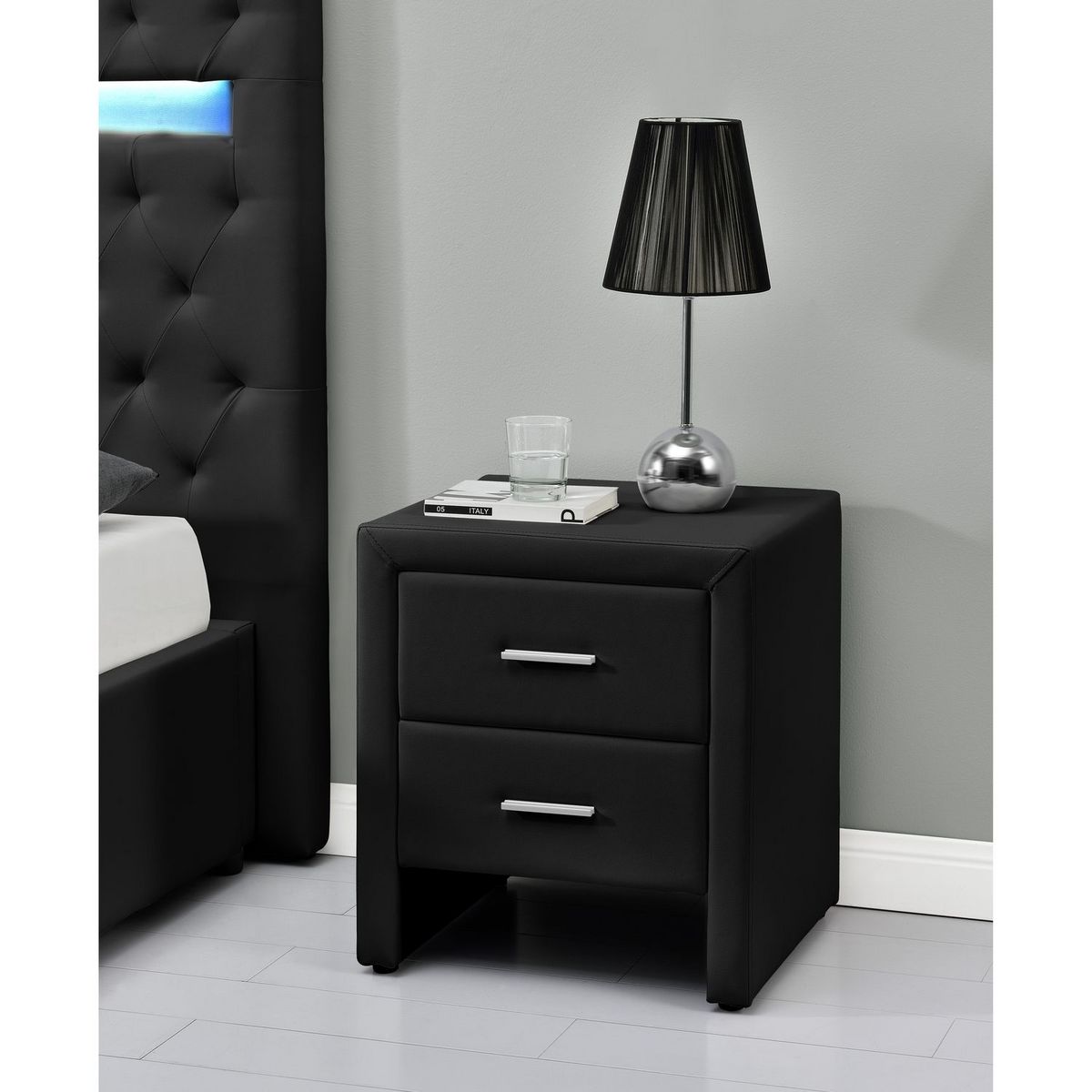 Table de chevet 2 tiroirs en PU LAGOA