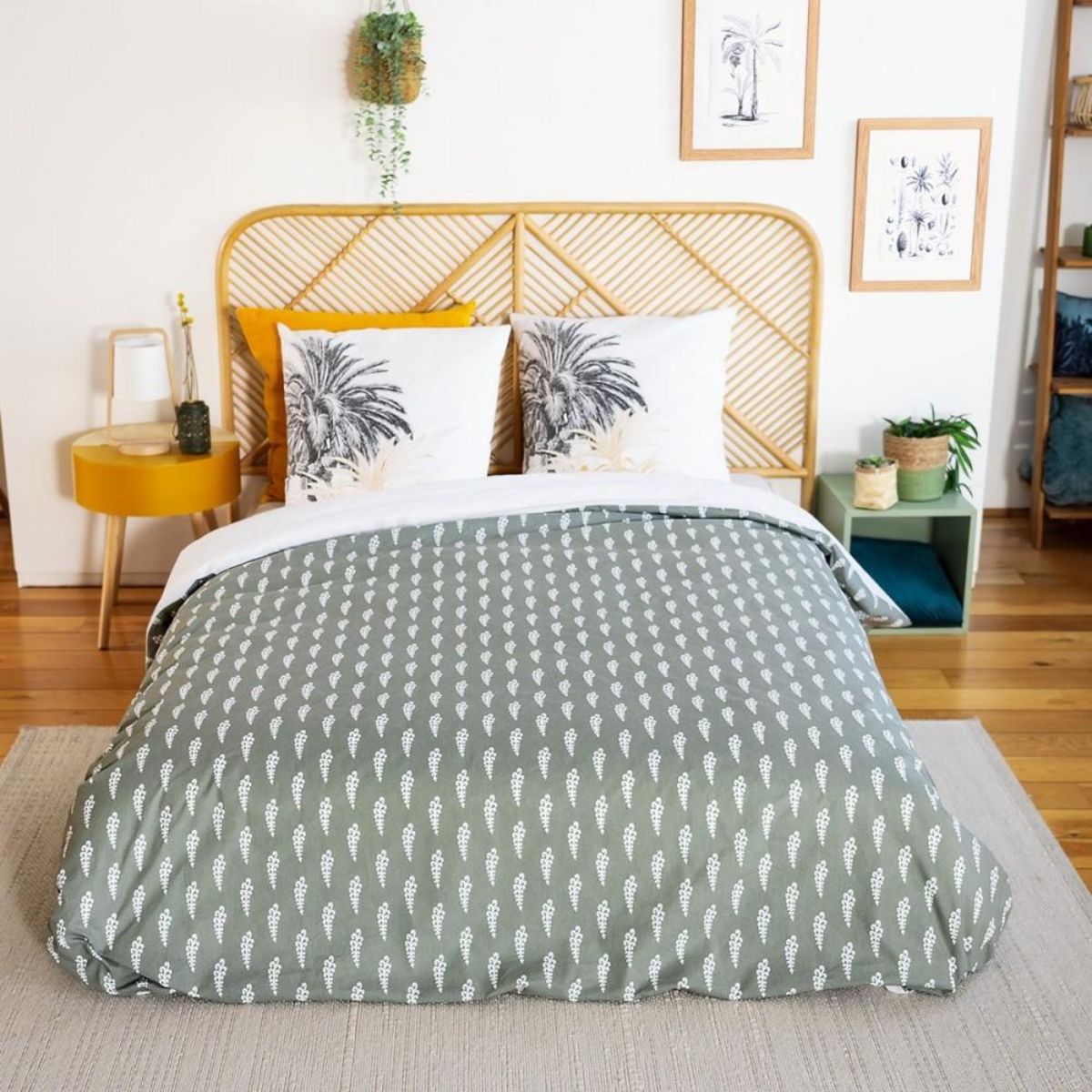 COTE DECO Housse de couette réversible 260x240 SOLI + 2 taies 100% coton adouci 57 fils/cm2