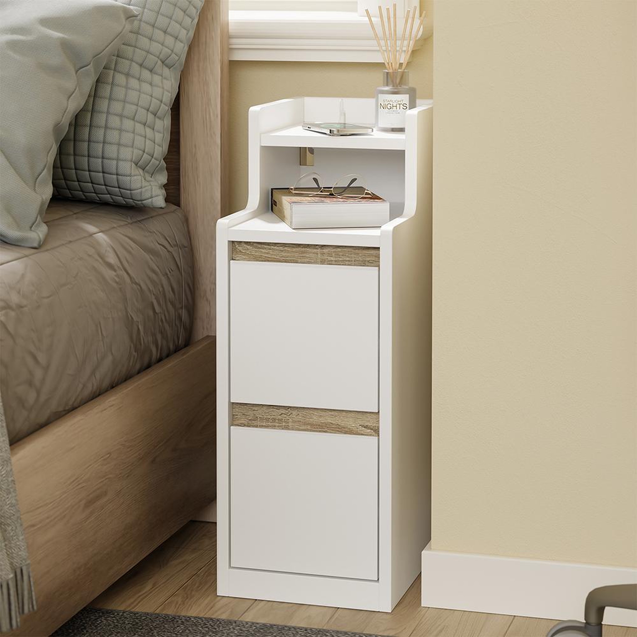 Voir la diapositive 2 : SOBUY Chevet avec 2 Tiroirs Blanc 22x34x60.5cm FBT178-E-WN