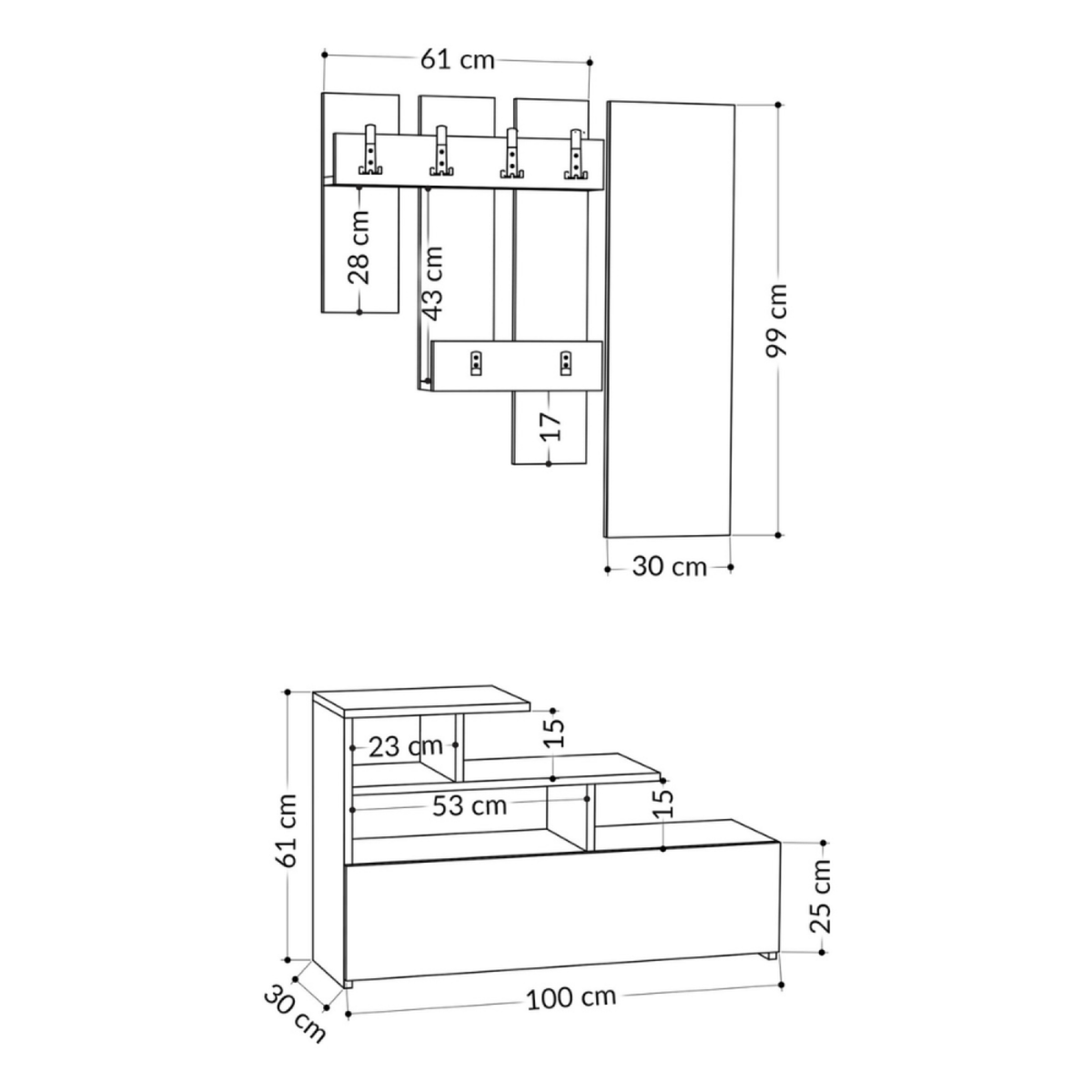 CONCEPT USINE Meuble d'entrée blanc avec porte manteau, rangement et miroir MESTY