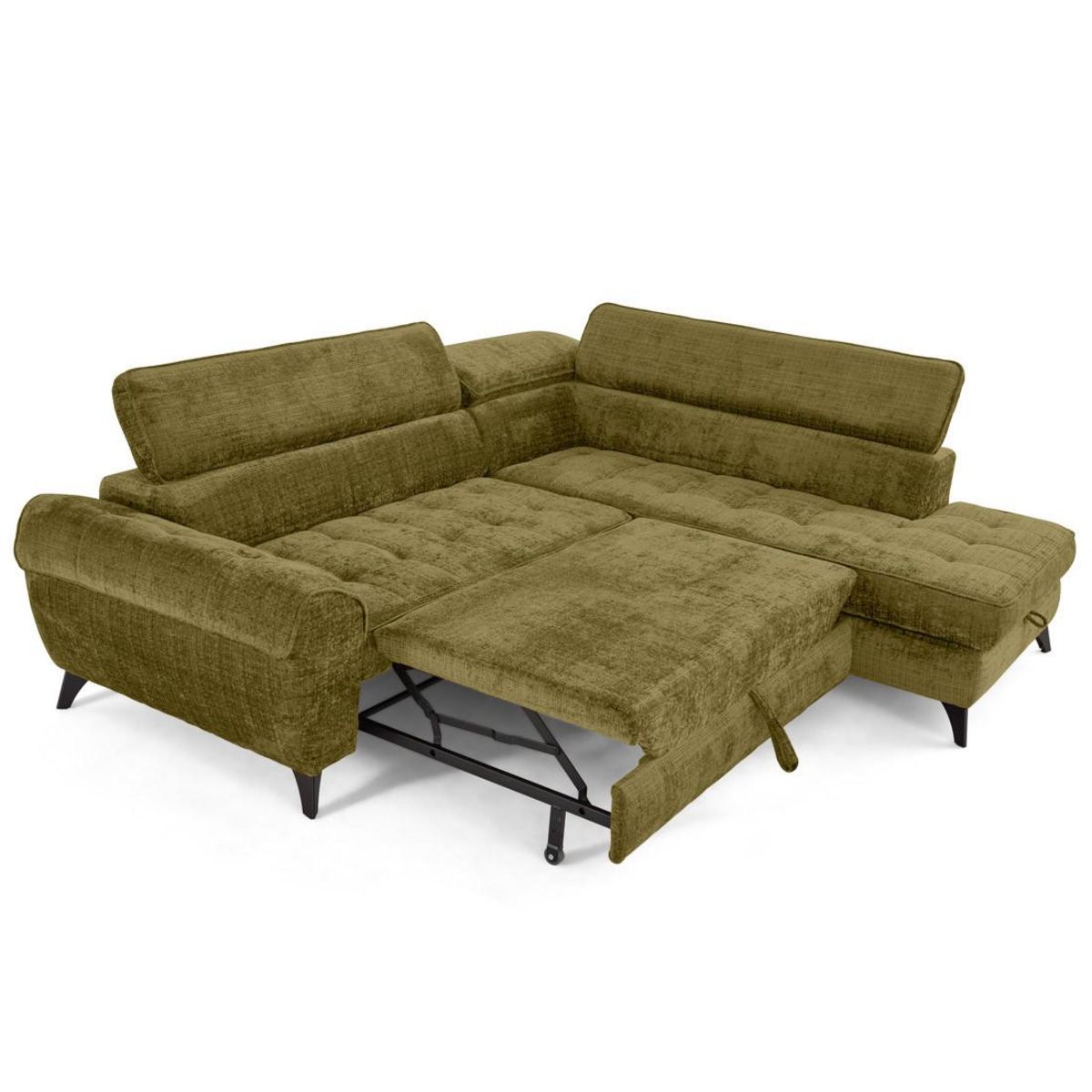 LISA DESIGN Marlo - canapé d'angle droit 5 places convertible avec coffre et têtières en velours texturé