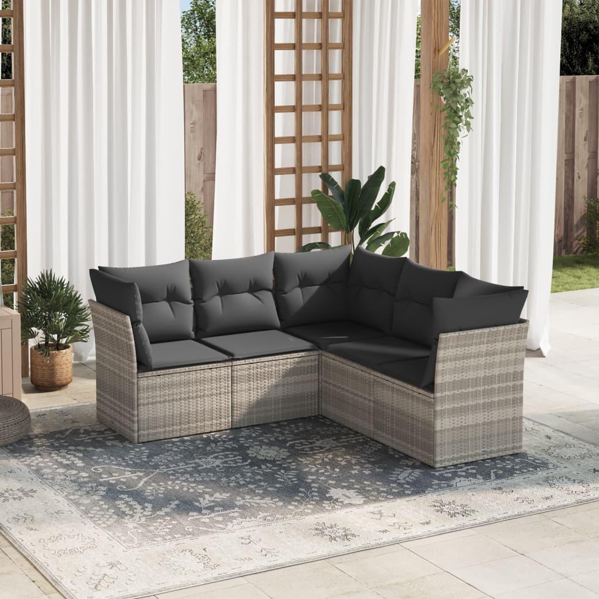 VIDAXL Salon de jardin 5 pcs avec coussins gris clair resine tressee