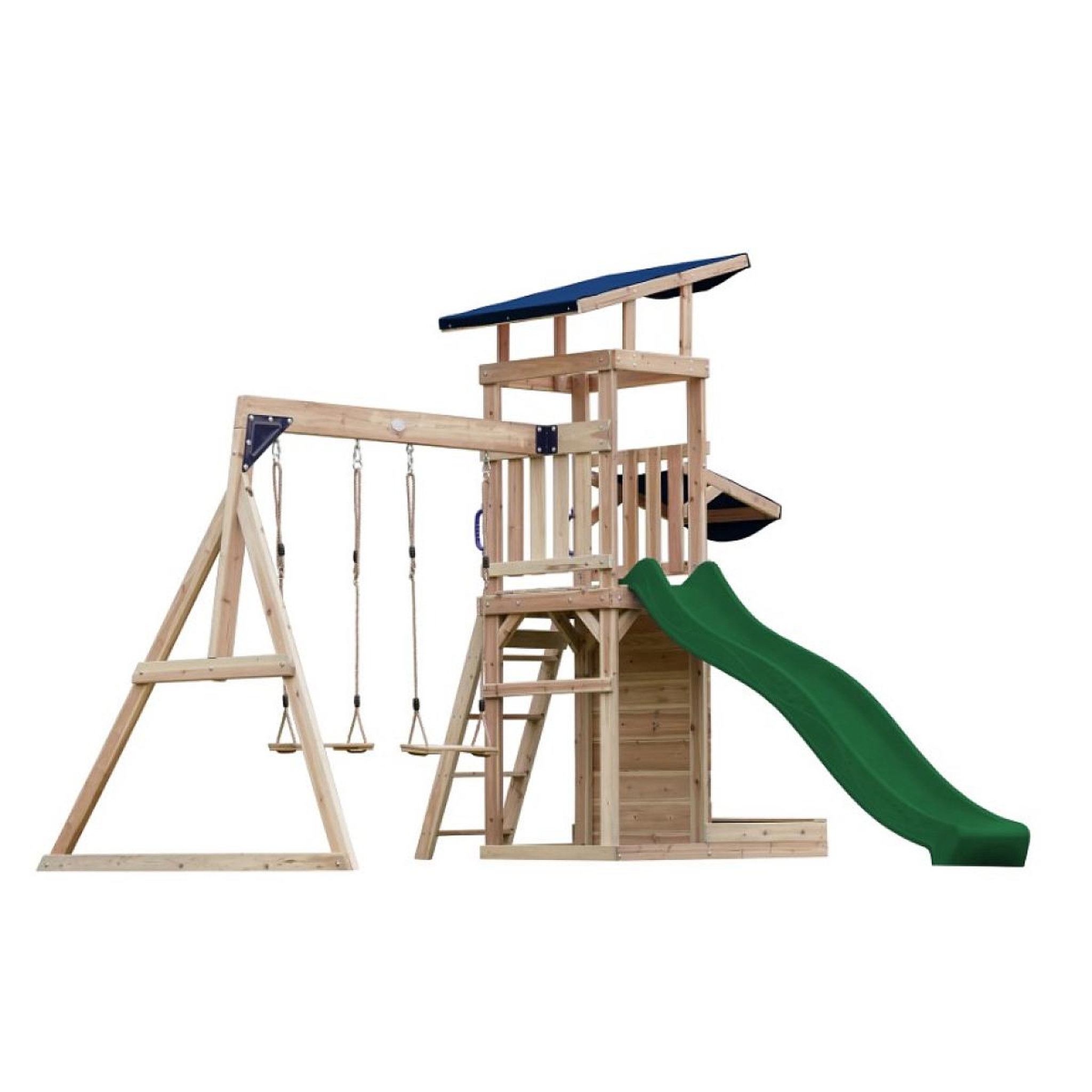 Axi House Portique Malik 2 balançoires + mur toboggan vert