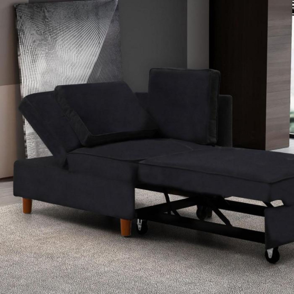 Paris Prix Banquette 2 Places Convertible Velours  Théo  107cm Noir