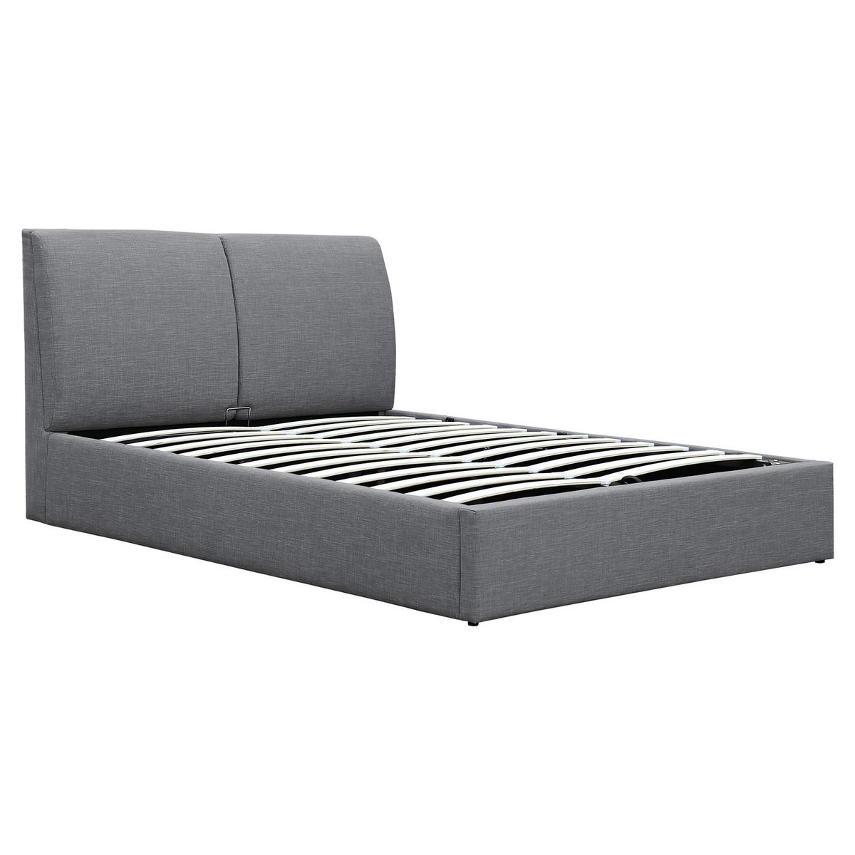 Lit coffre avec sommier relevable et tête de lit effet coussins en tissu gris foncé 140x200 cm EMMANUEL
