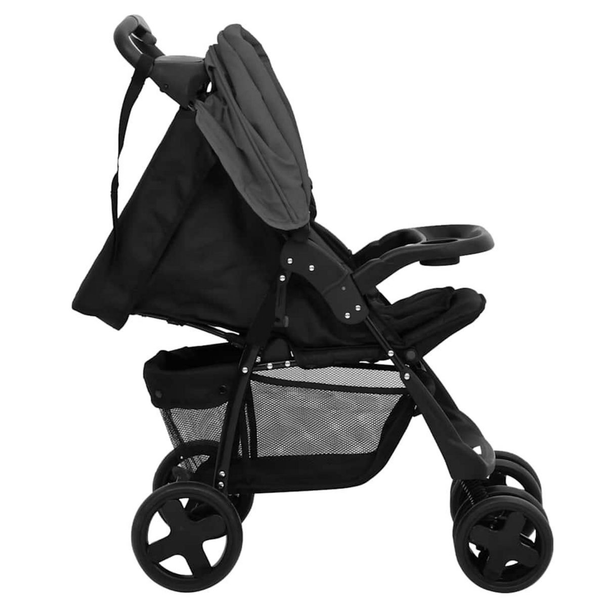 VIDAXL Poussette pour bebe 2-en-1 Gris fonce et noir Acier