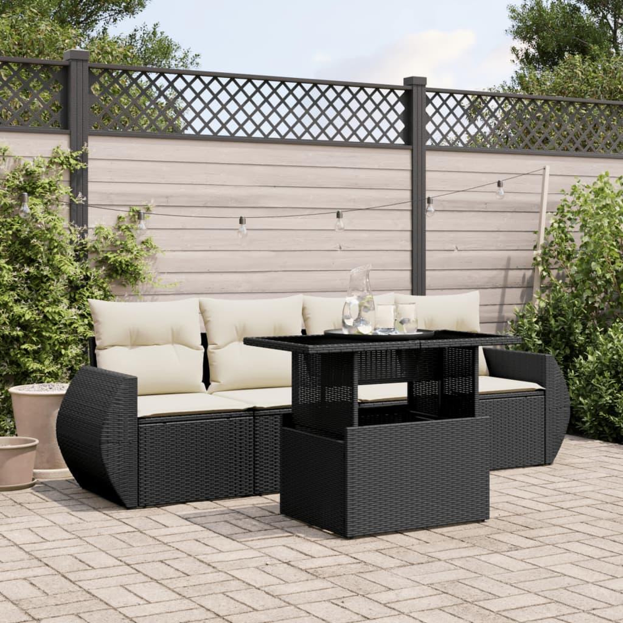 VIDAXL Salon de jardin 5 pcs avec coussins noir resine tressee