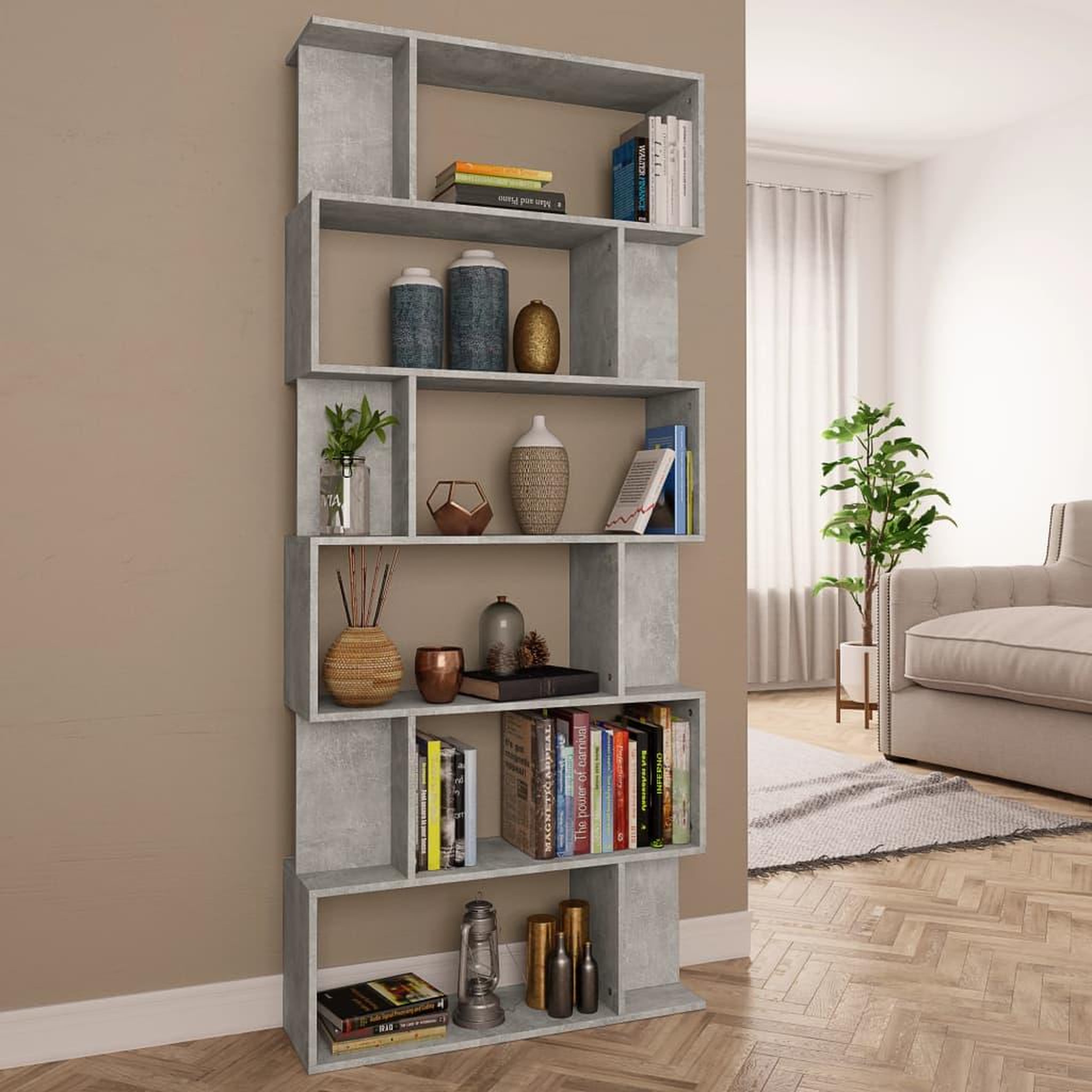 Voir la diapositive 1 : VIDAXL Bibliotheque/Separateur de piece Gris beton Bois d'ingenierie