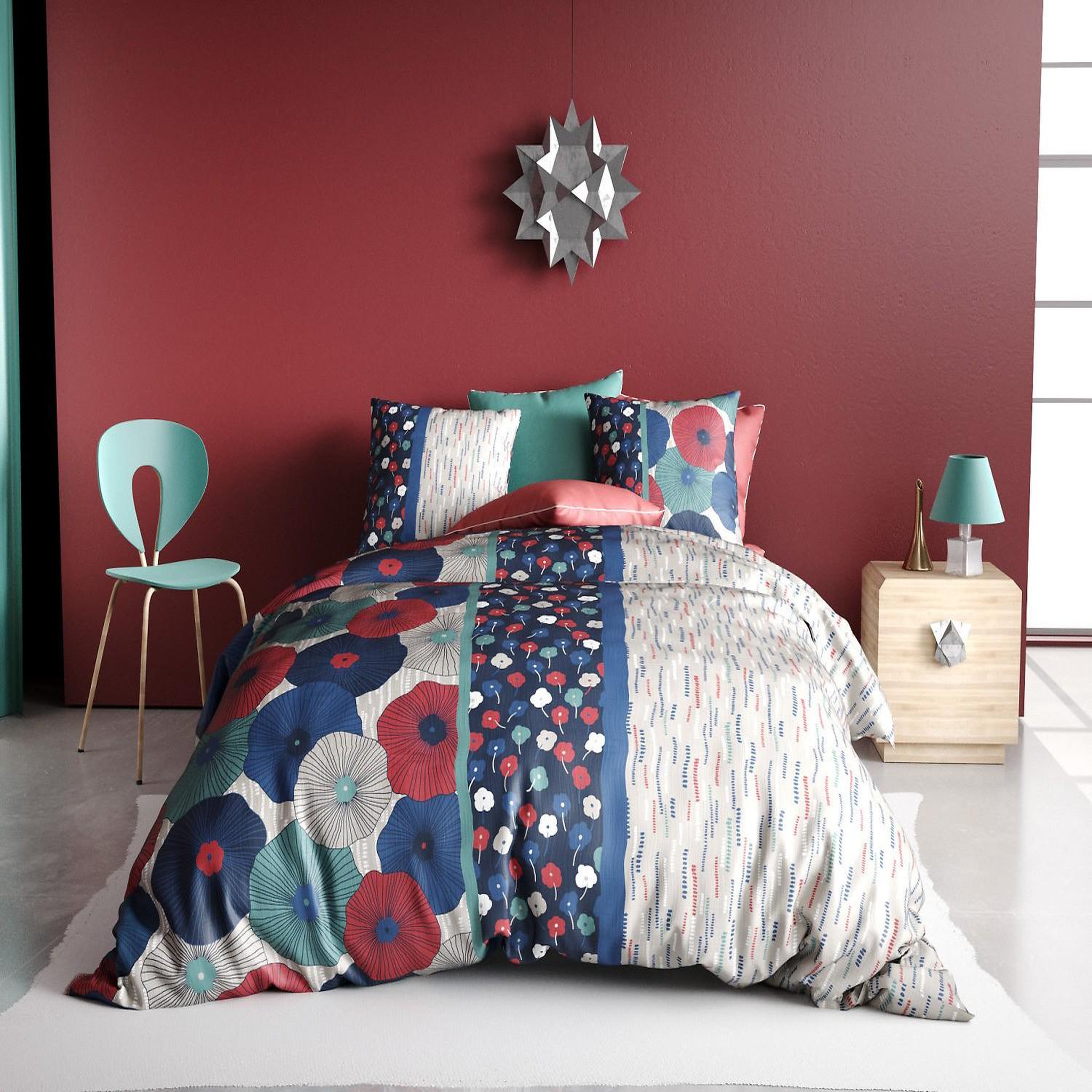 ATELIER DU COTON Parure housse de couette 100% coton 57fils , agueda. Coloris disponibles : Bleu