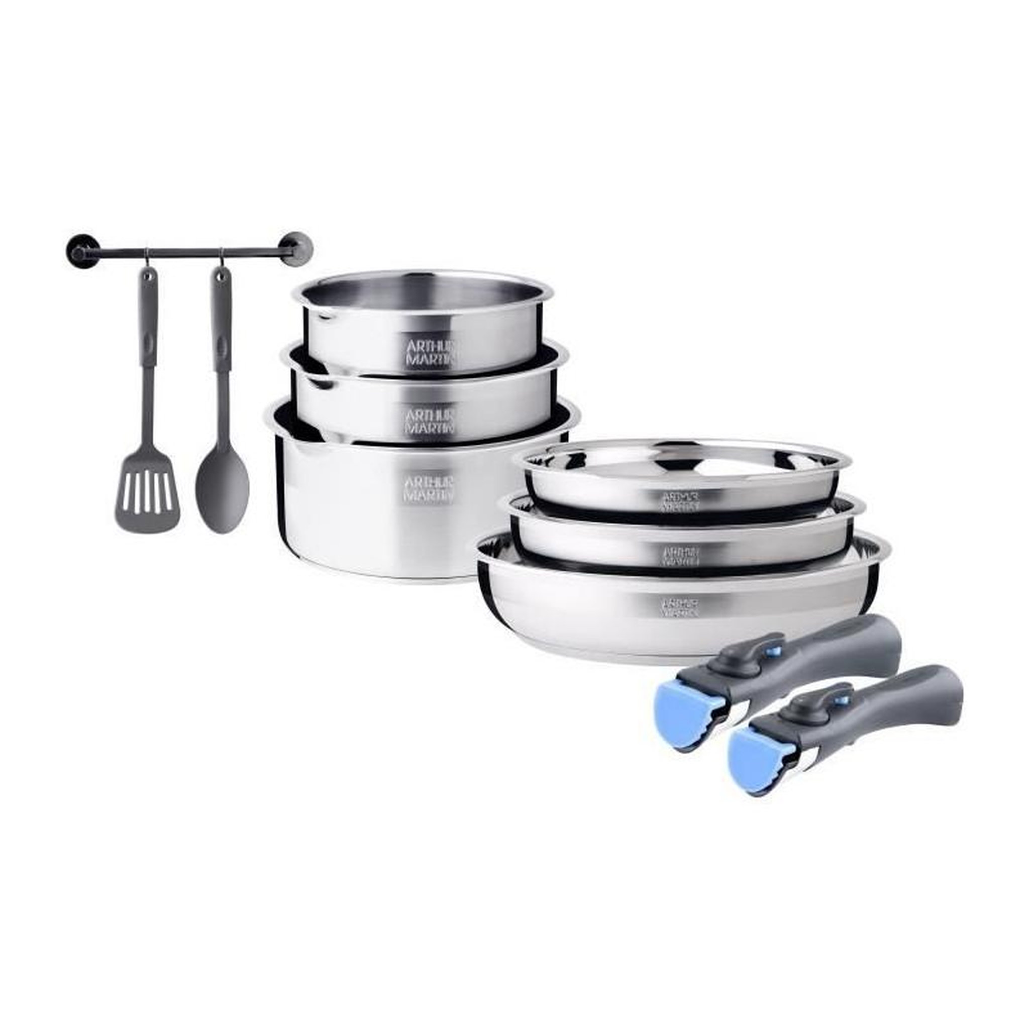 Arthur Martin Batterie de cuisine induction - Arthur Martin - AM2238 - Acier inoxydable - 10 pieces - Poignée amovible - Tous feux dont induc