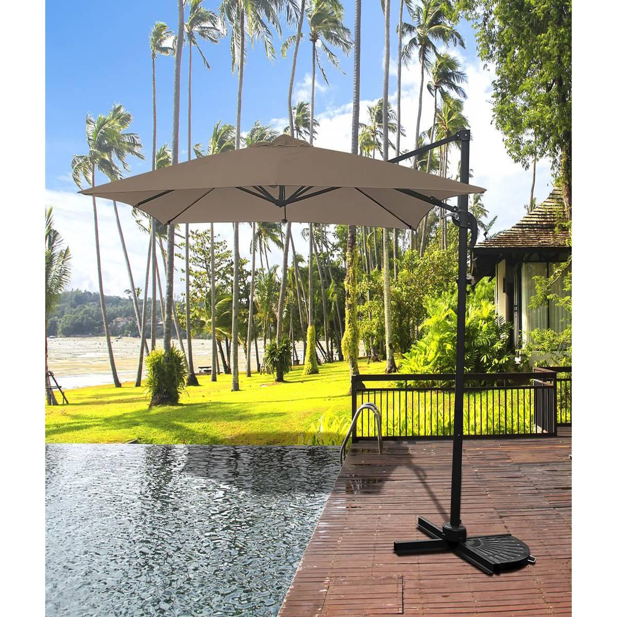 Voir la diapositive 2 : Habitat et Jardin Parasol jardin déporté  Soleil  - Carré - 2.5 x 2.5 m - Taupe