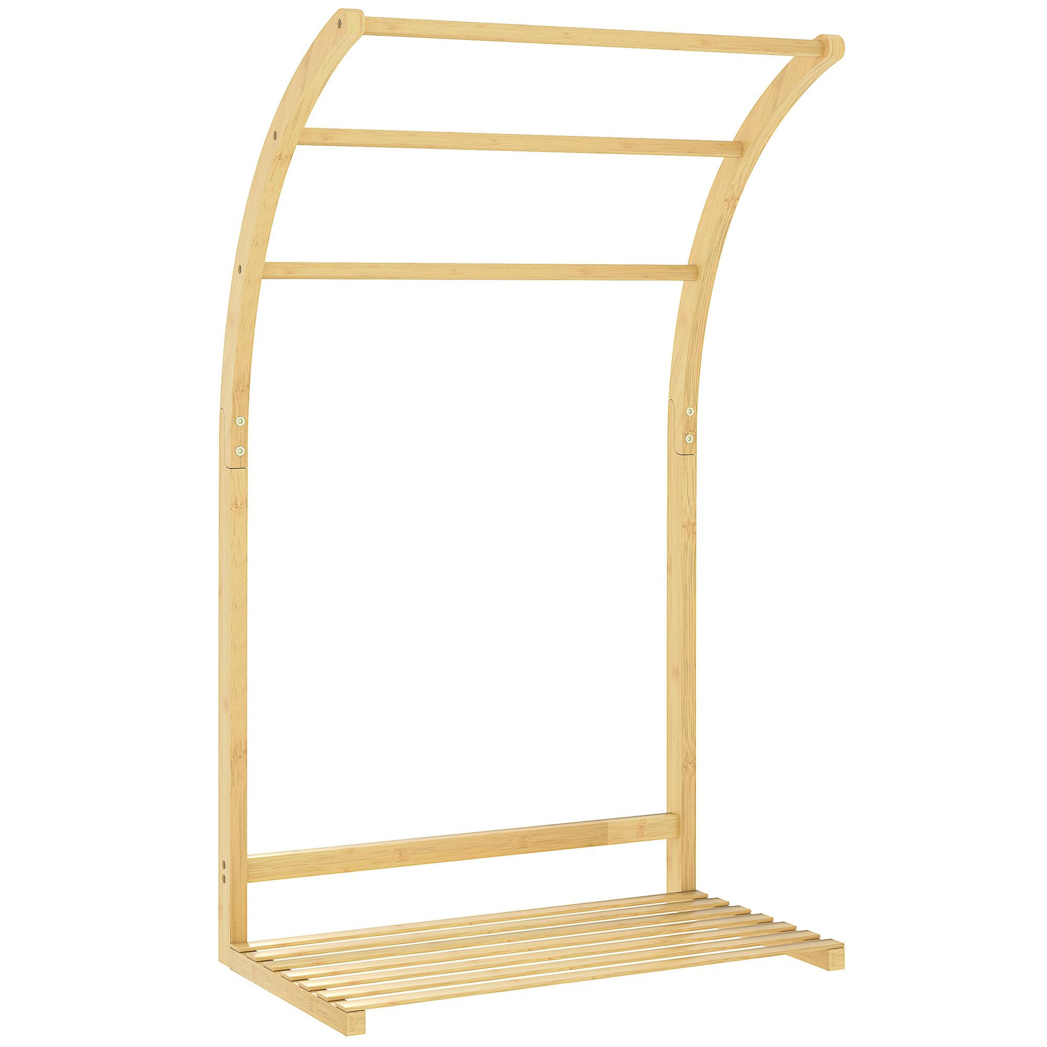 HOMCOM Porte-serviettes style cosy bambou verni 3 barres étagère sol H.84 cm