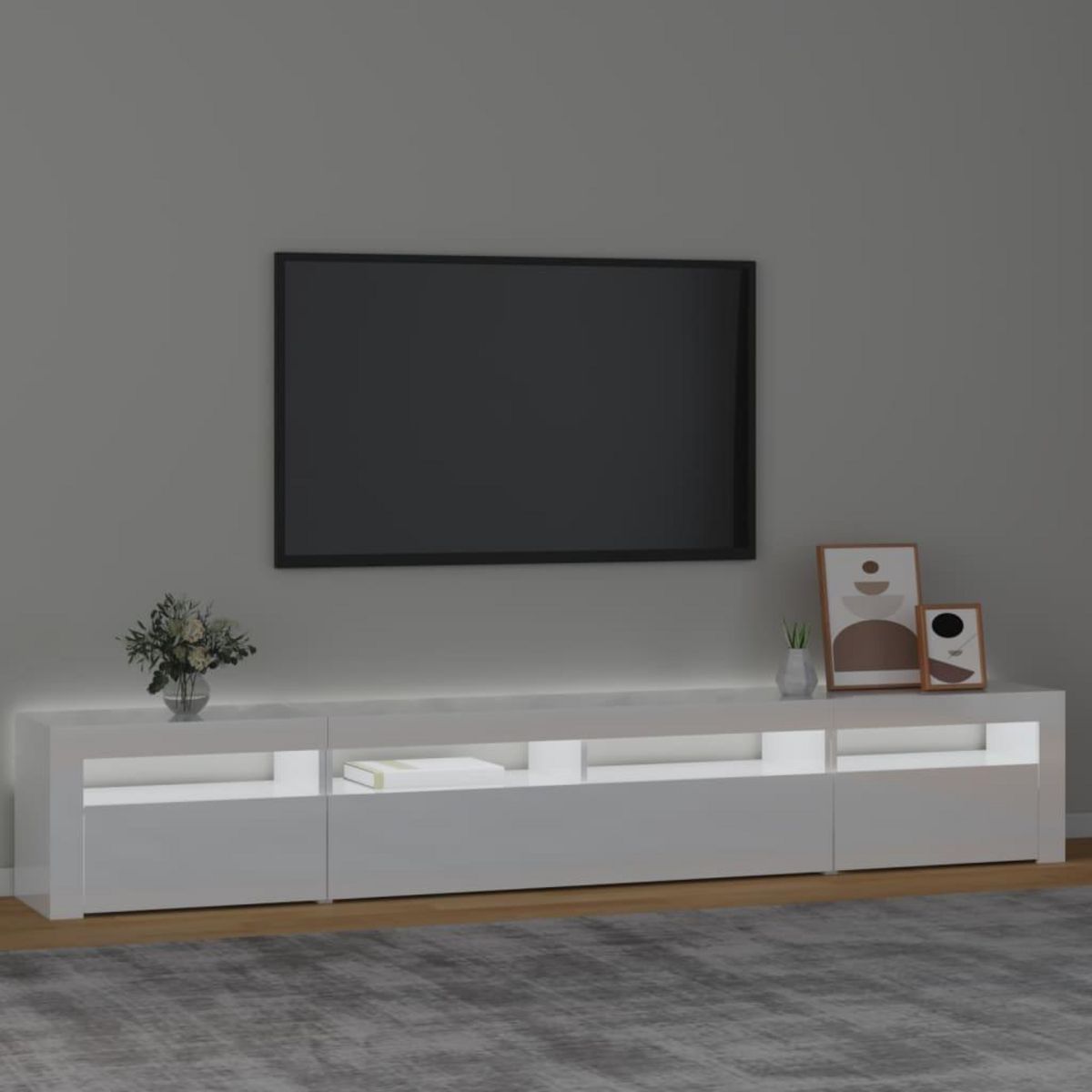 VIDAXL Meuble TV avec lumieres LED Blanc brillant 240x35x40 cm