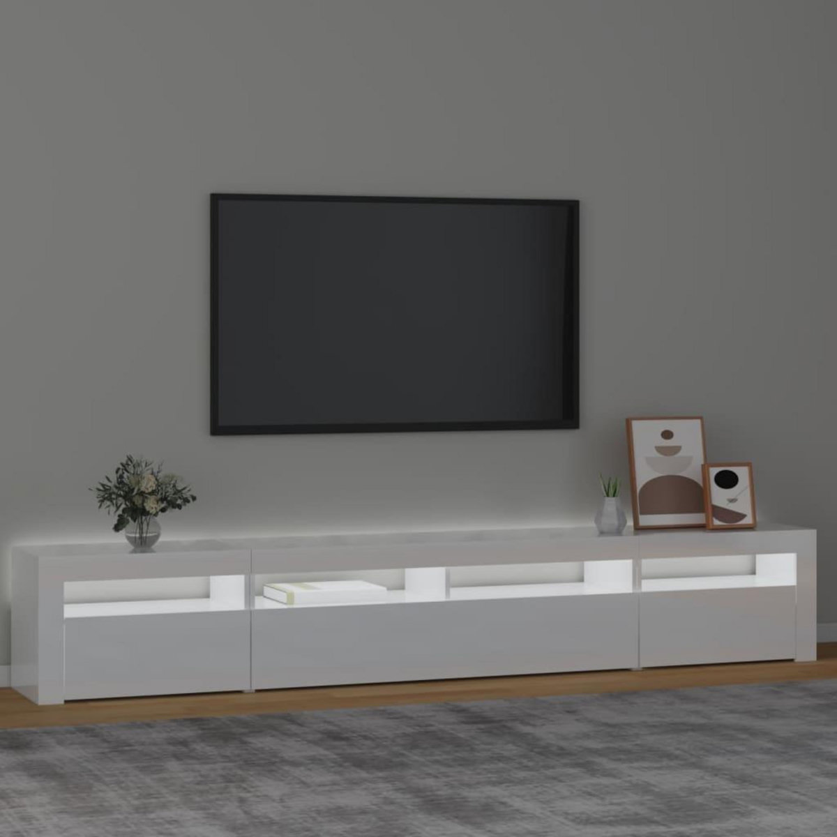 VIDAXL Meuble TV avec lumieres LED Blanc brillant 240x35x40 cm