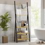 Voir la diapositive 3 : HOMCOM Porte-serviettes pliable 3 barres de suspension et 3 étagères en bambou pour salle de bains, structure métal noir